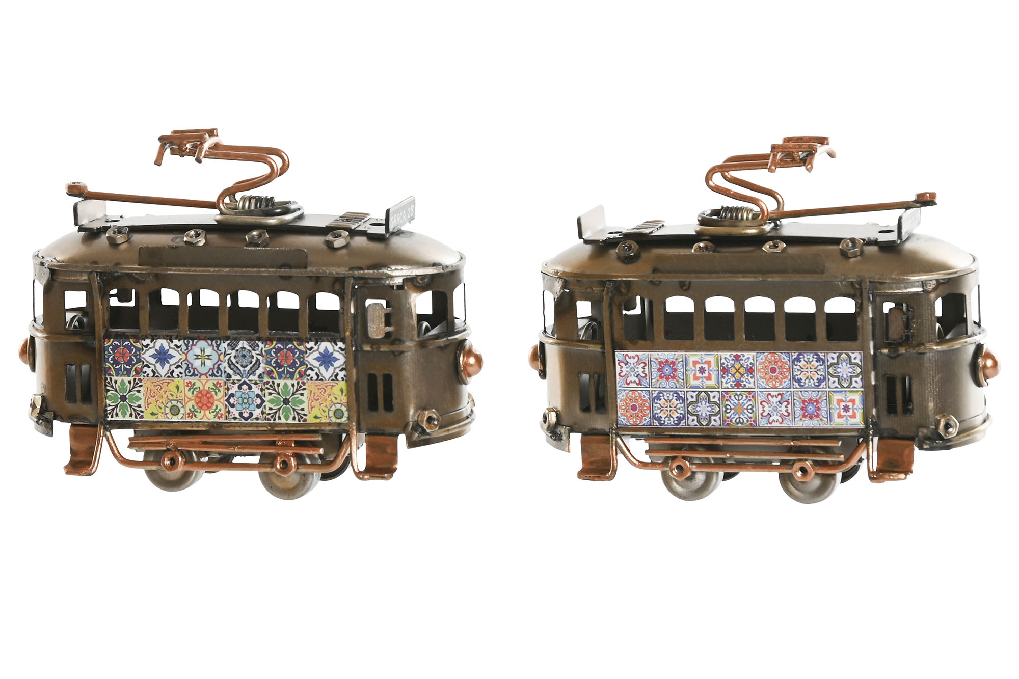 VEHICULO DECORACION METAL 9X3,5X6,5 TRANVIA 2 SURT
