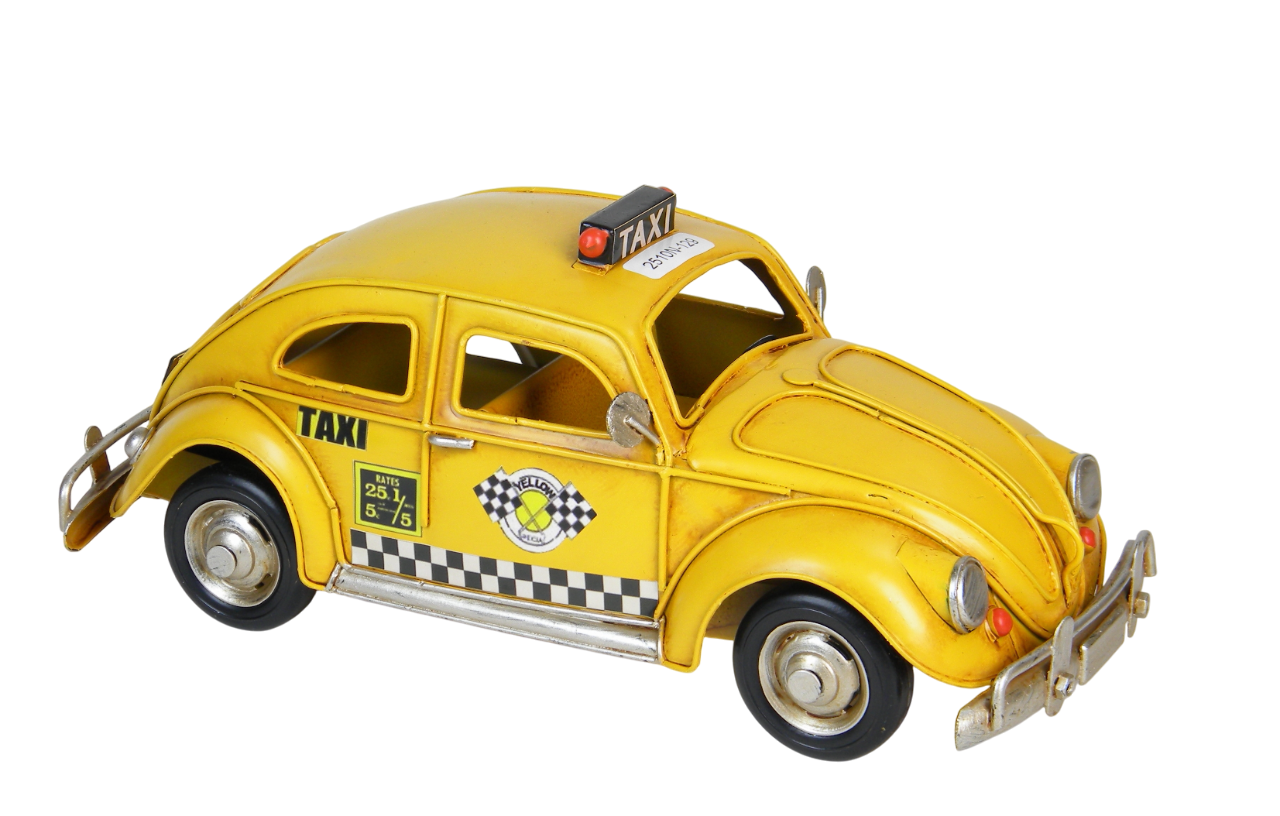 VEHICULO DECORACION METAL 27X11X11 TAXI AMARILLO
