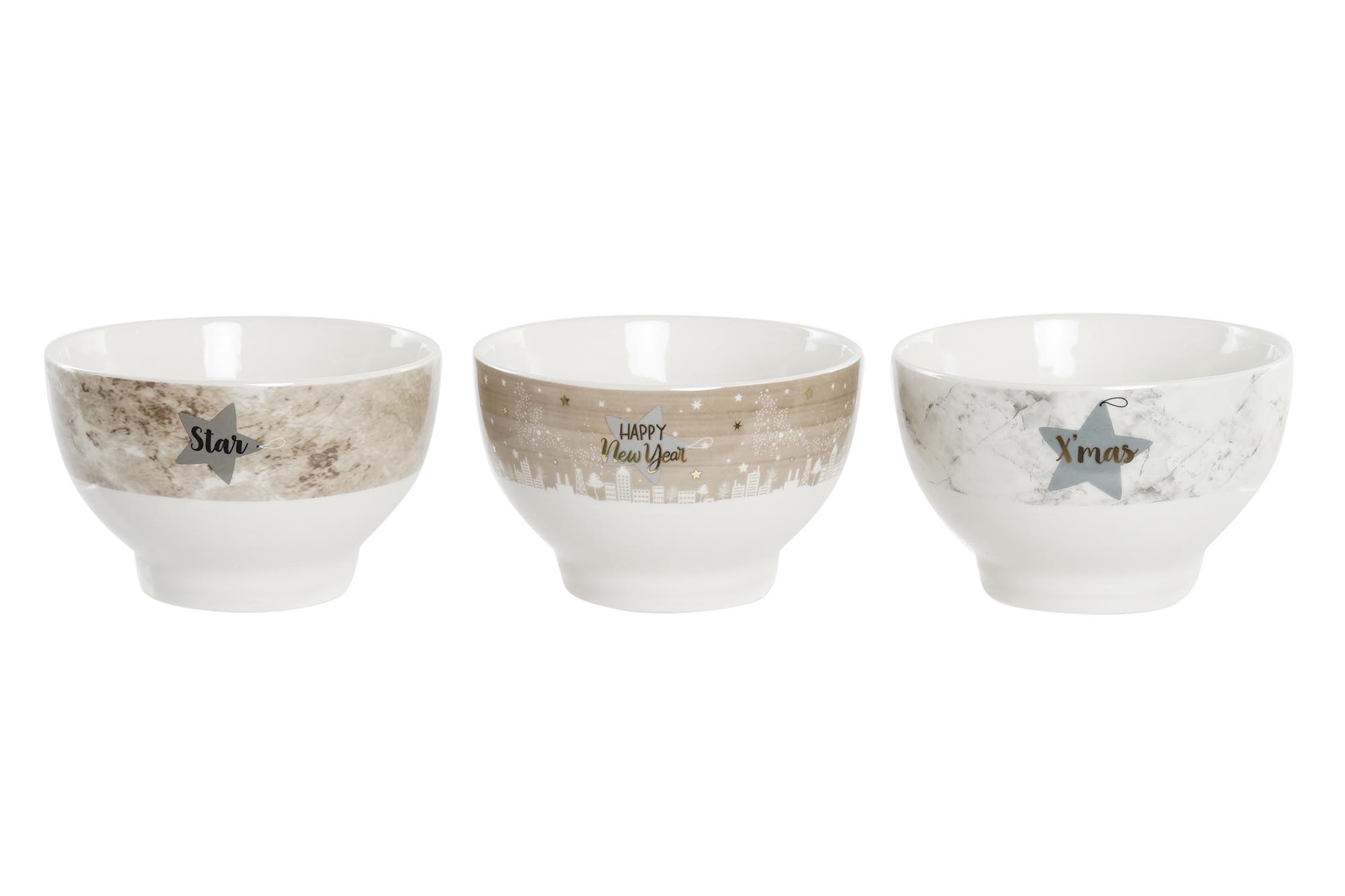 BOL PORCELANA 13X13X8 500ML, ESTRELLA 3 SURT.