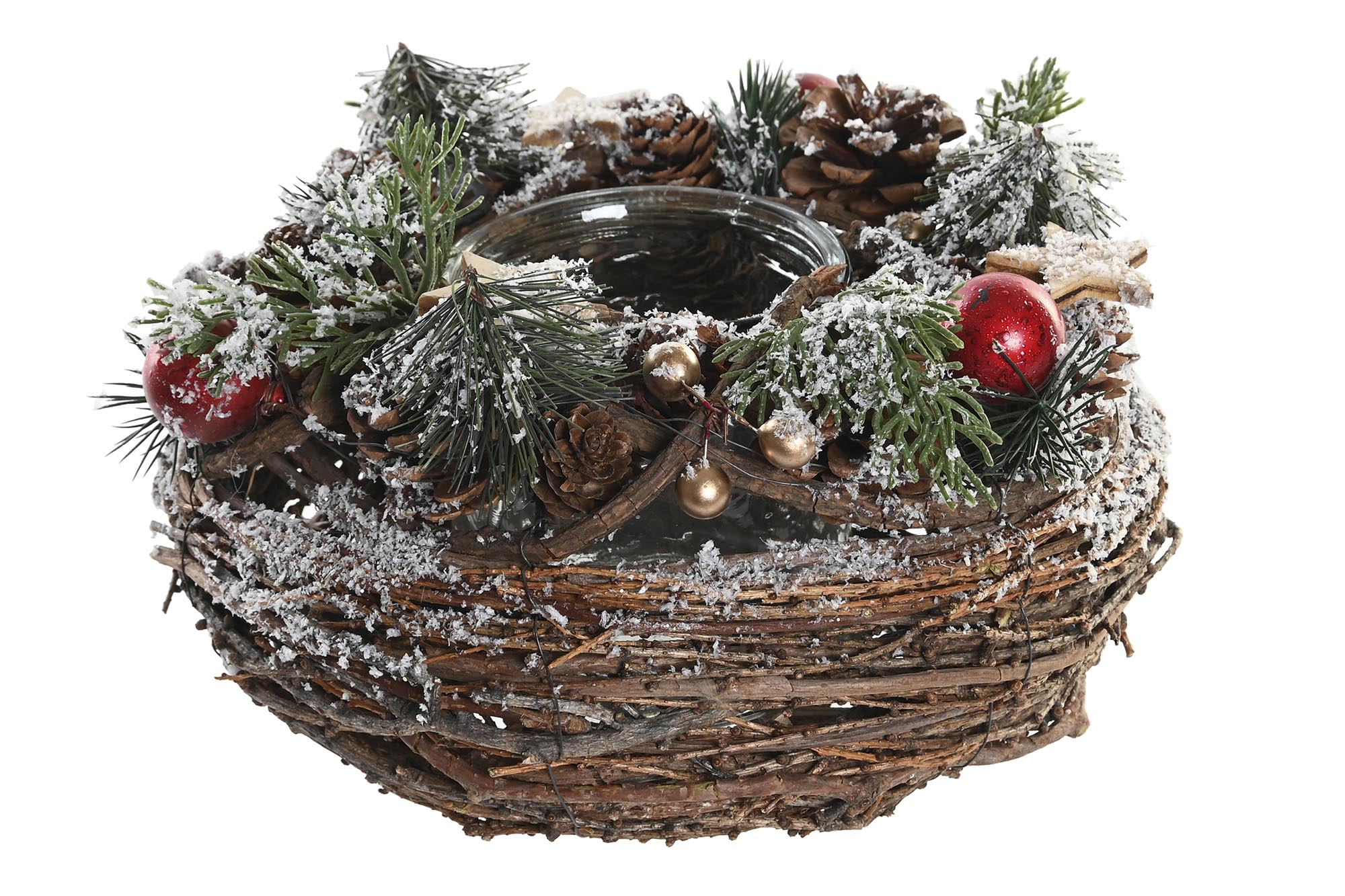 PORTAVELA RATAN CRISTAL 24X24X14 NEVADO ROJO