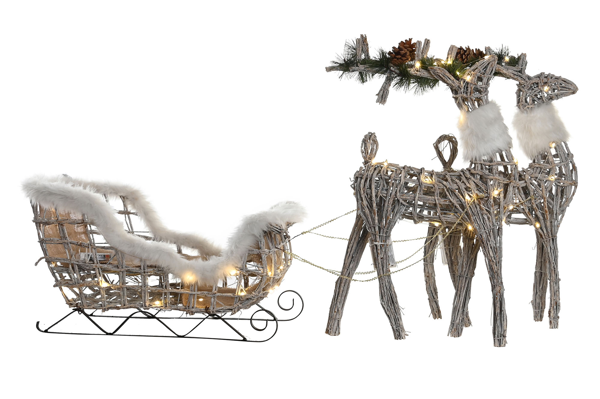 DECORACION SET 3 LED MIMBRE 60X30X37 BLANCO
