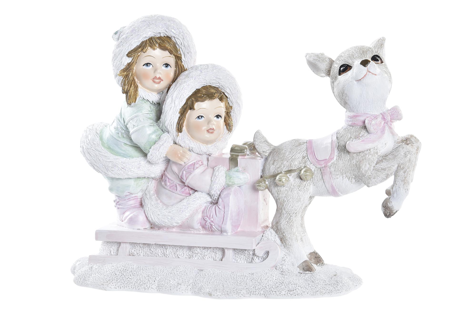 FIGURA RESINA 16,5X7,5X12 TRINEO ROSA