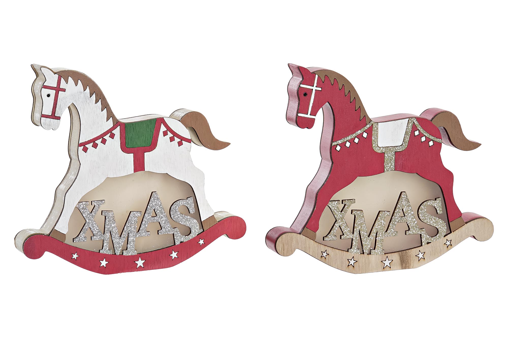 DECORACION LUMINOSA MADERA 20X5X17 CABALLO 2 SURT.