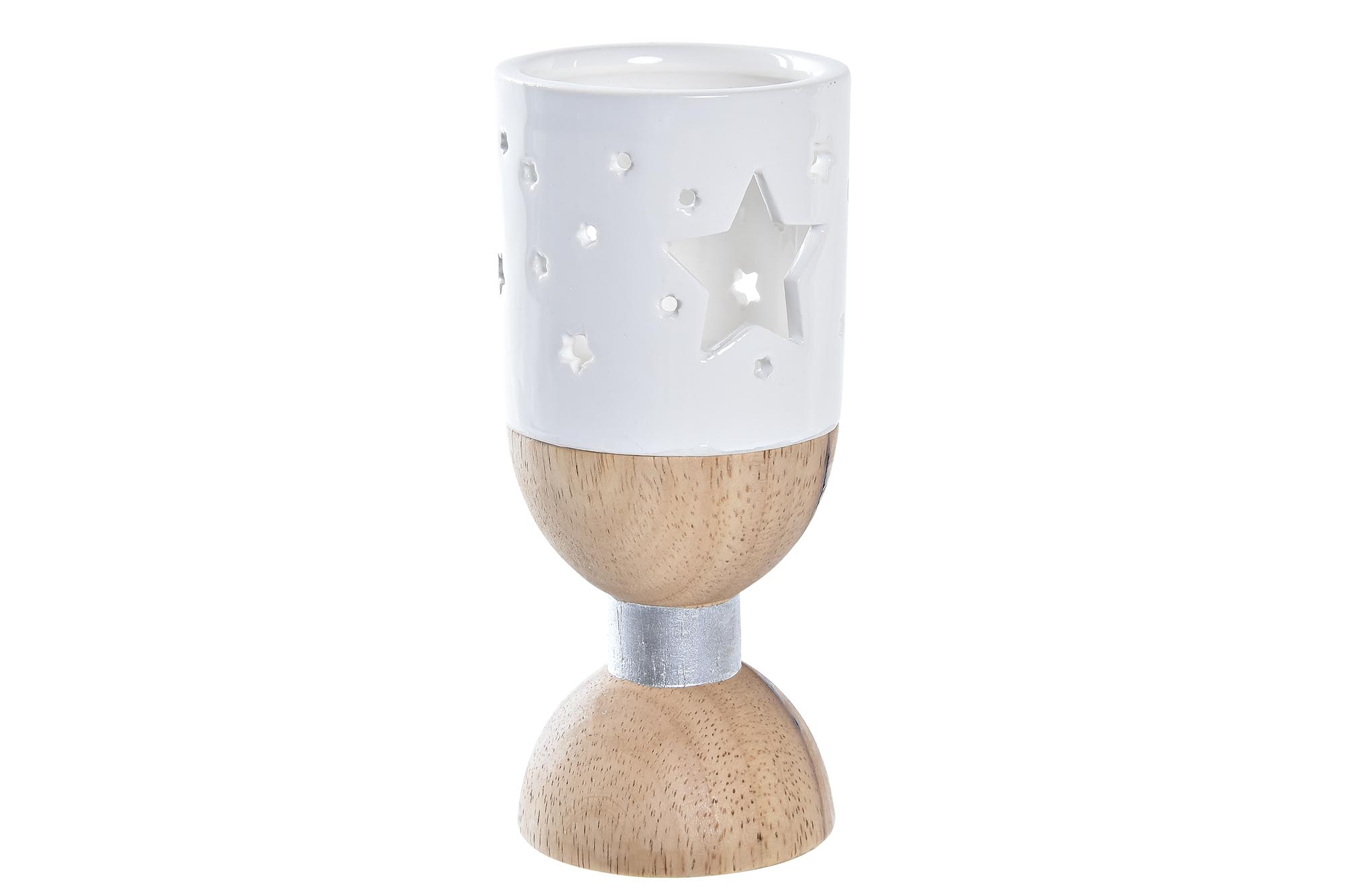 PORTAVELA CERAMICA MADERA 6X6X14 ESTRELLA NATURAL