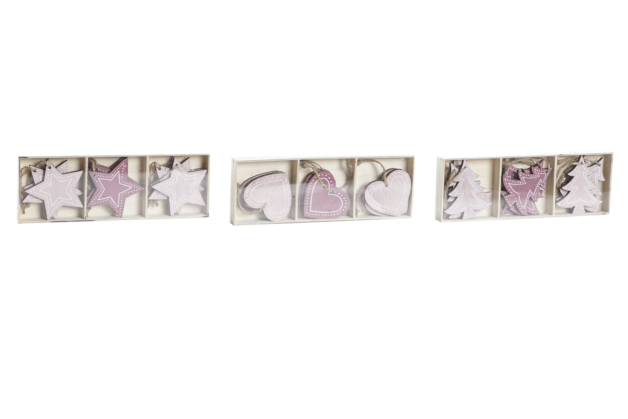 DECORACION COLGANTE SET 9 MADERA 6,5X1X6,5 3 SURT.