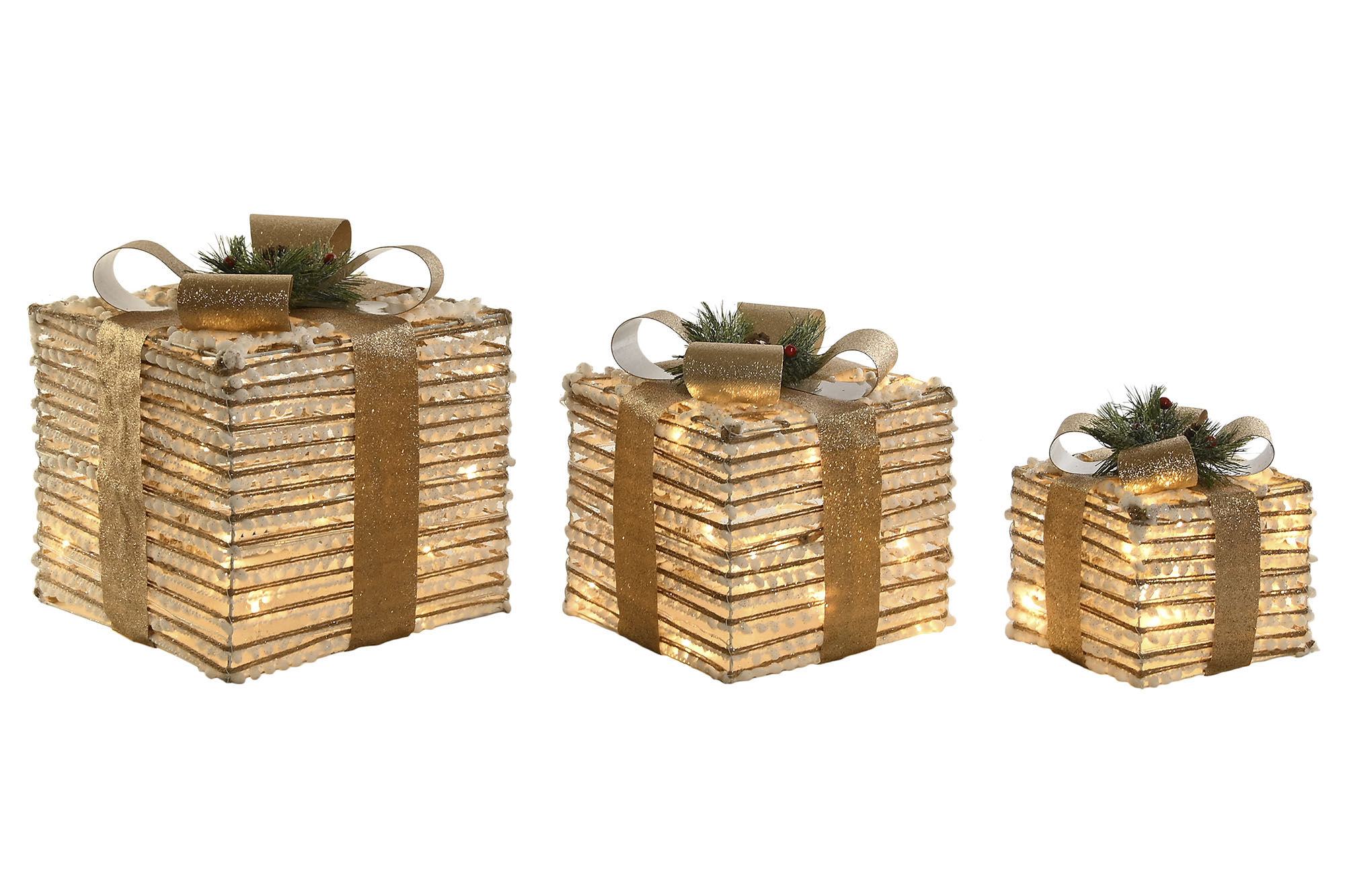 REGALO SET 3 LED RATAN 25X25X25 BLANCO