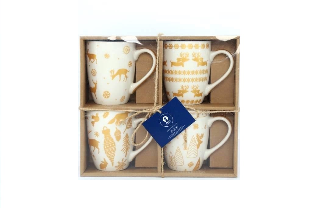 MUG SET 4 PORCELANA 8X12X10 360ML DORADO