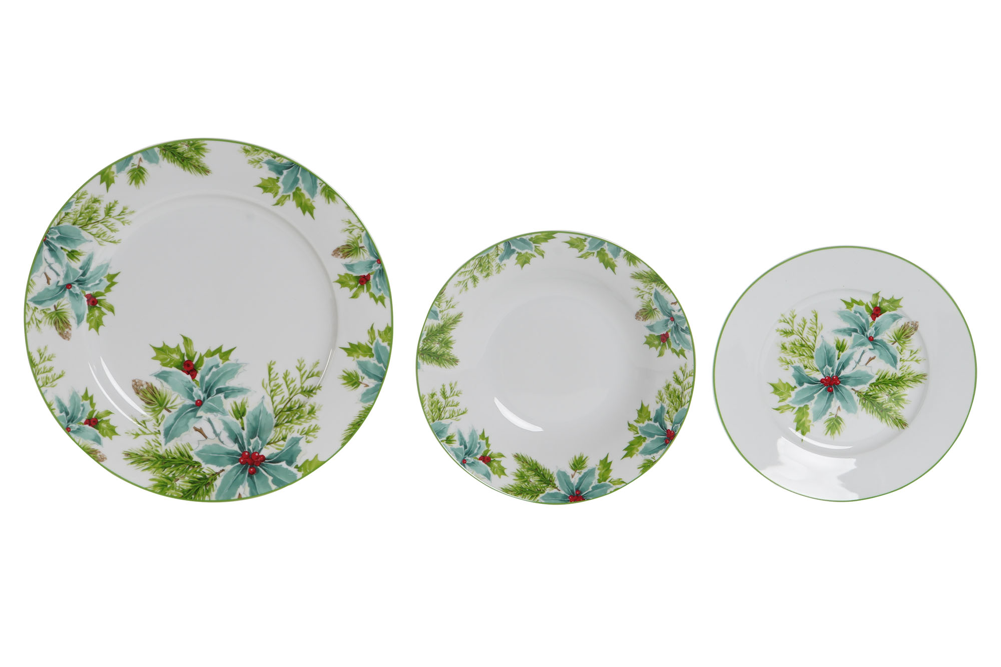 VAJILLA SET 18 PORCELANA 27X27X2 HOJAS VERDE