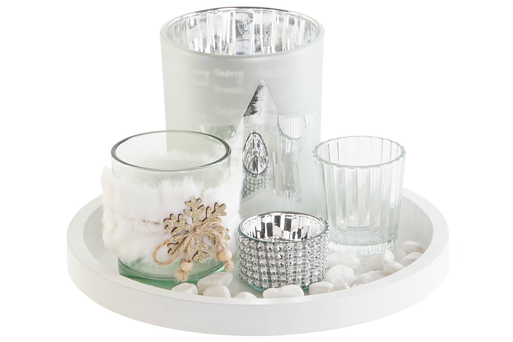 PORTAVELA SET 5 CRISTAL MDF 23X23X2 PLATEADO