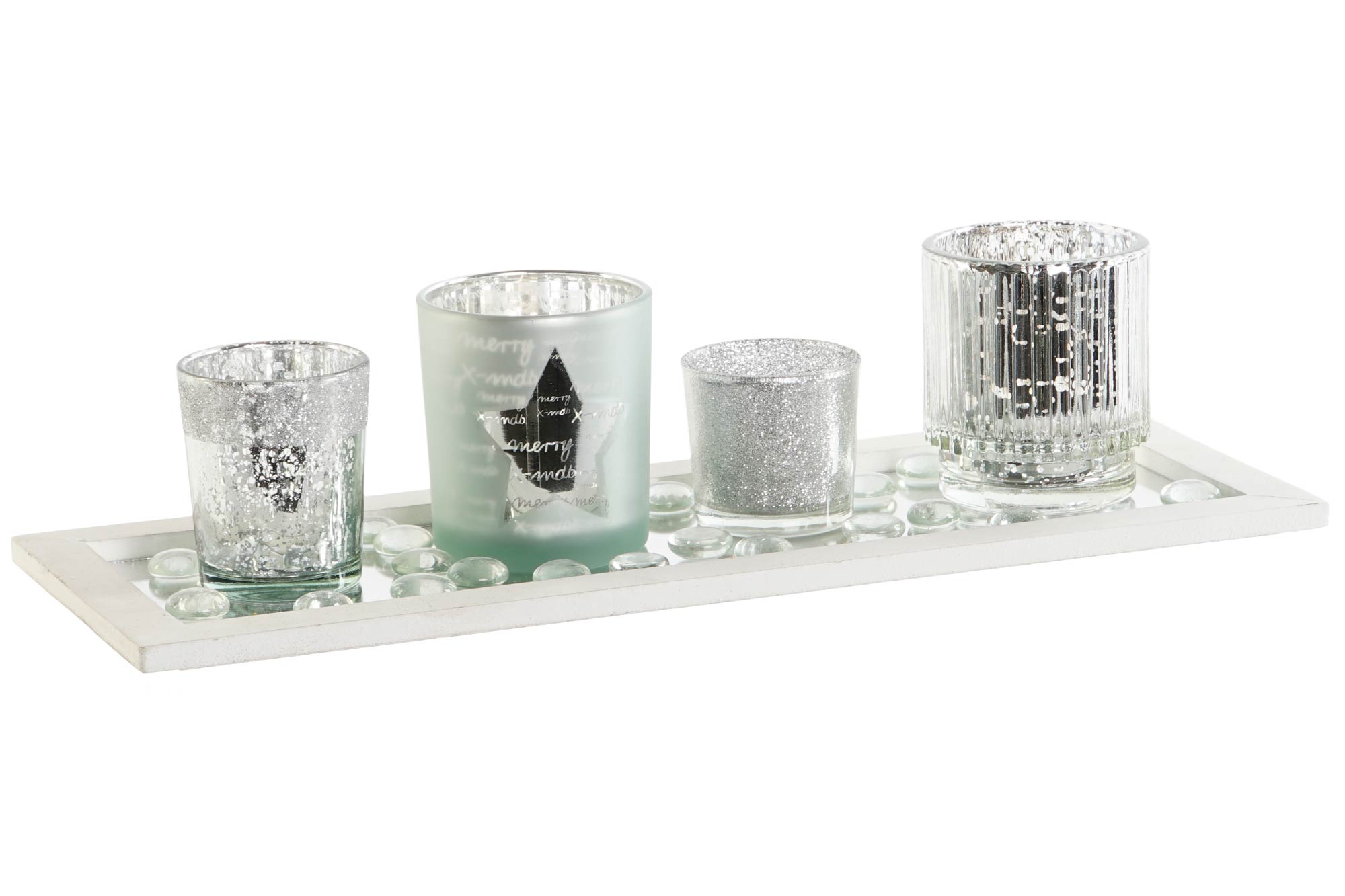 PORTAVELA SET 5 CRISTAL MDF 37X14X52 PLATEADO