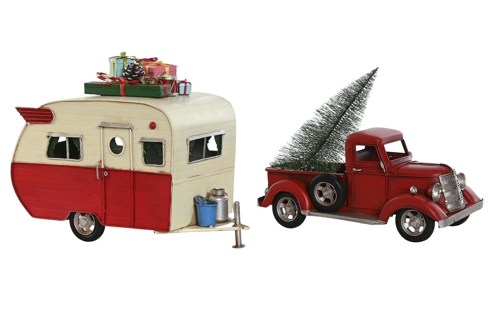 VEHICULO DECORACION METAL 73X19X28,5 CARAVANA ROJO