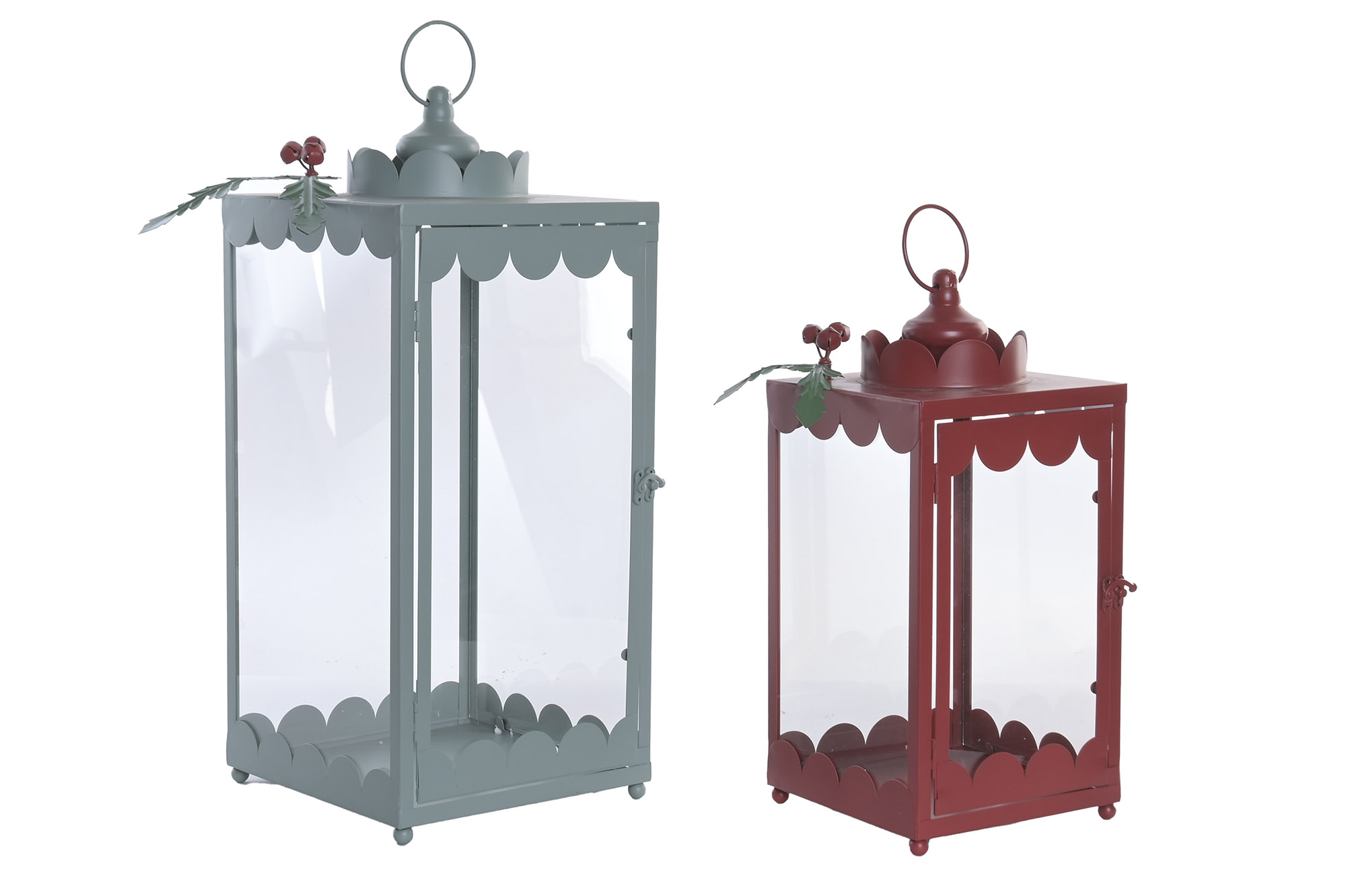 FAROLA SET 2 CRISTAL METAL 25X25X57,5 VERDE
