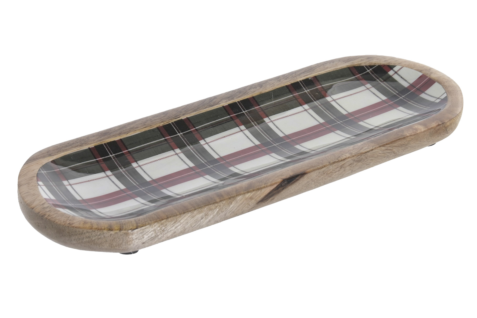 BANDEJA MANGO 30X10X2,5 TARTAN LACADO ROJO