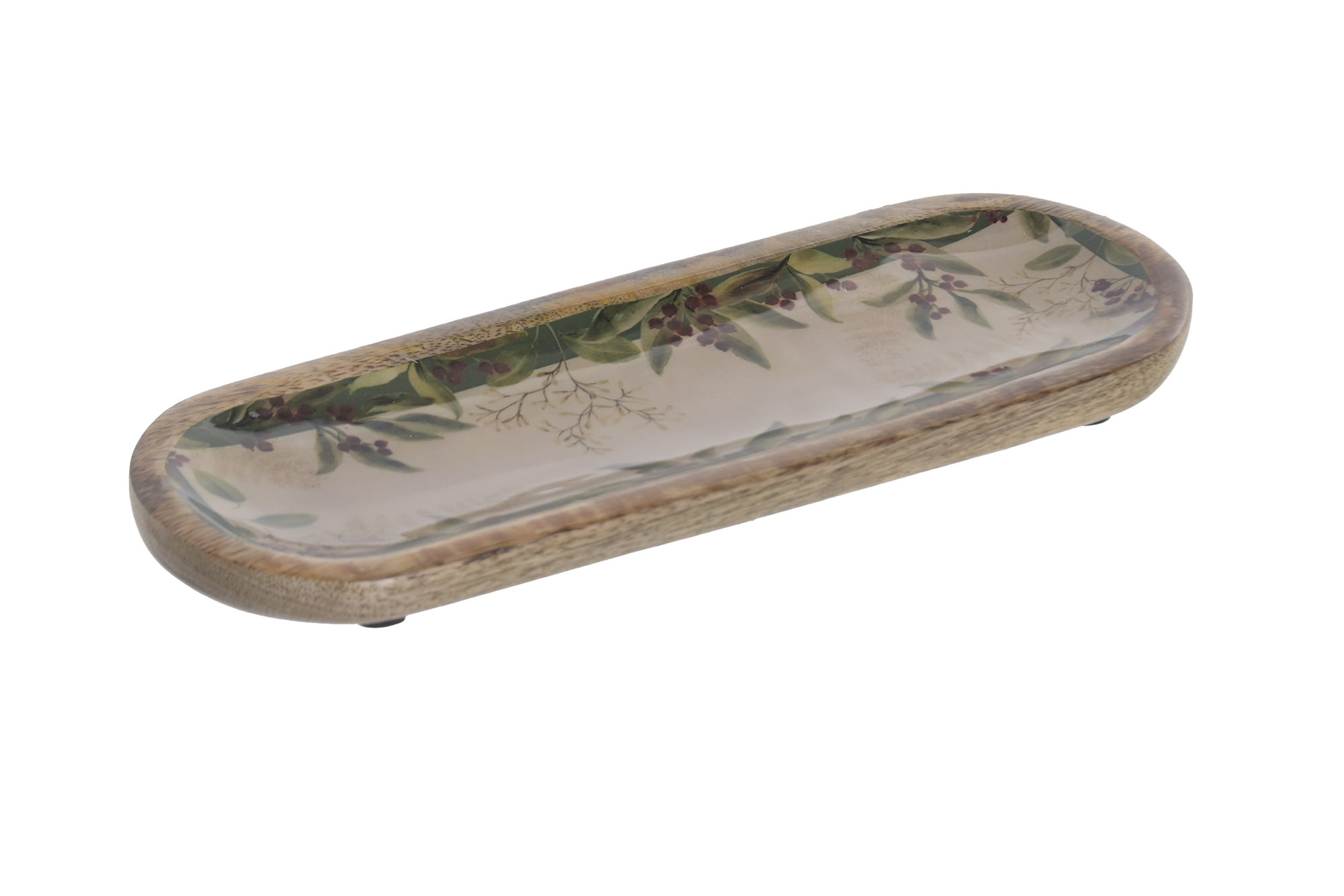 BANDEJA MANGO 30X10X2,5 MUERDAGO LACADO BEIGE