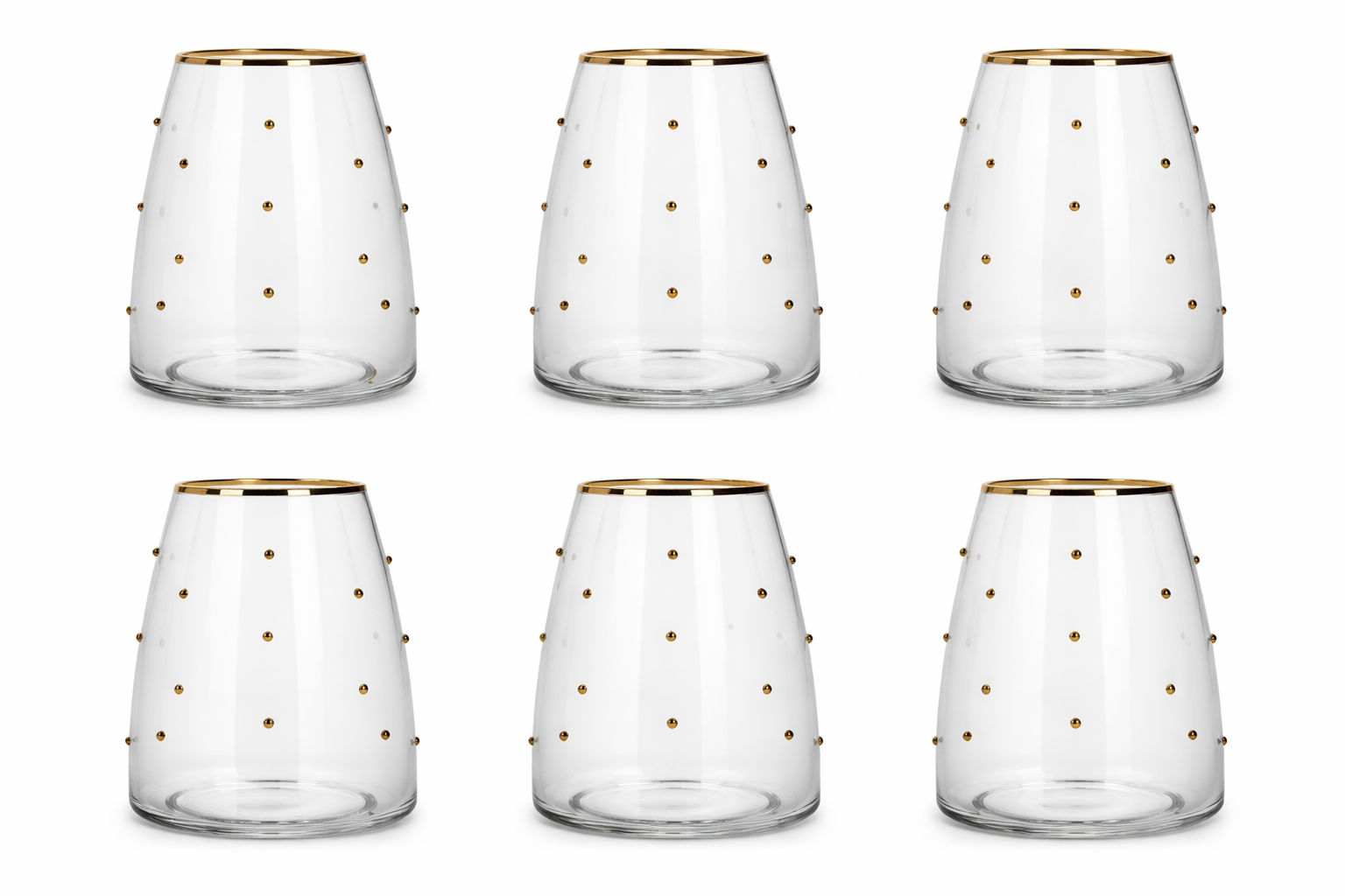 VASO SET 6 CRISTAL 8X8X10 360ML PERLAS 3D DORADO