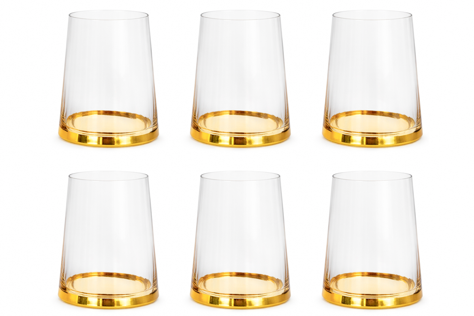 VASO SET 6 CRISTAL 8,6X8,6X10 400ML RAYADO DORADO