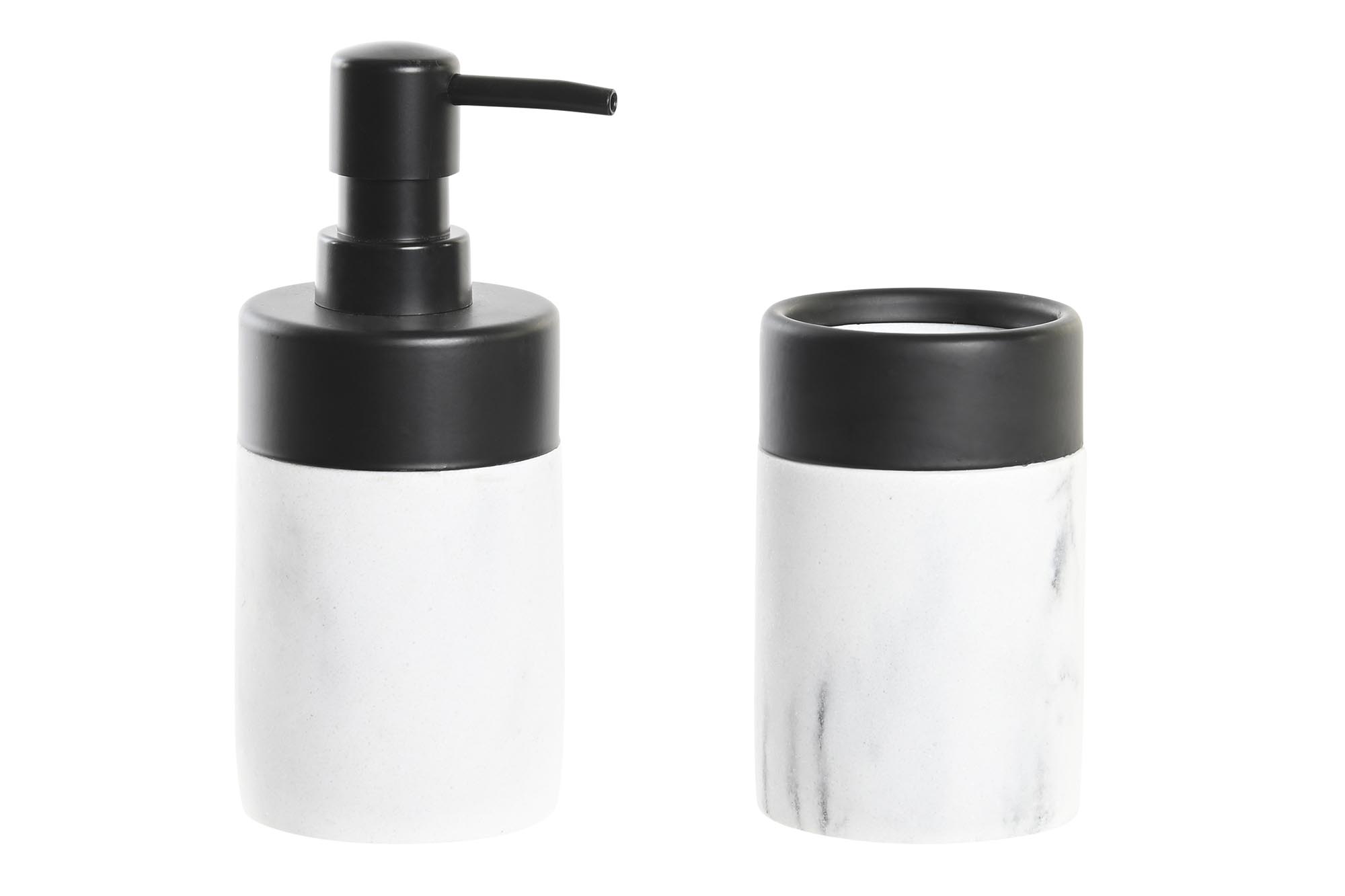 BAÑO SET 2 RESINA METAL 7,2X7,2X16,4 MARMOL BLANCO