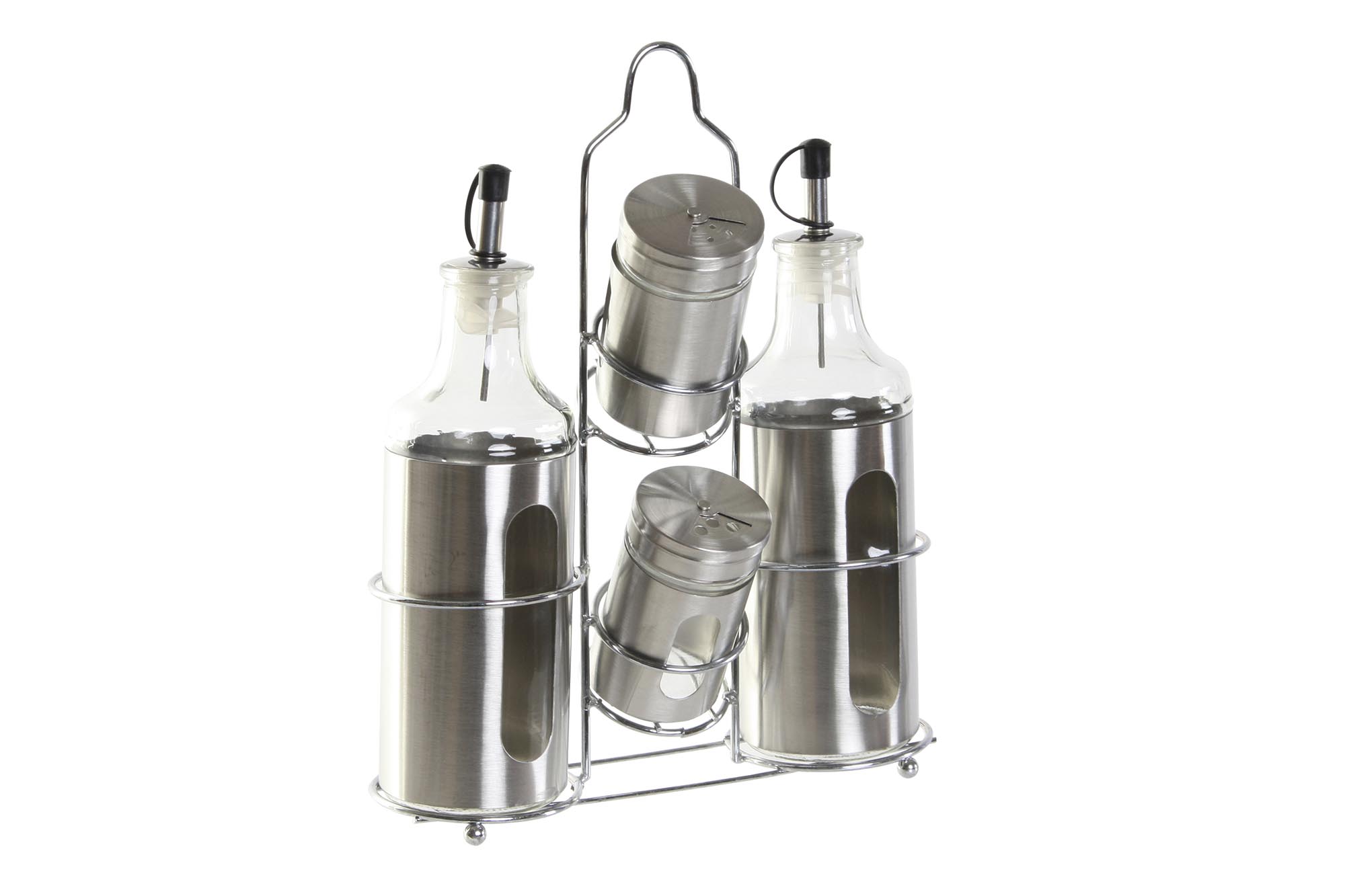 VINAGRERA SET 4 INOX CRISTAL 22X5,4X22 PLATEADO