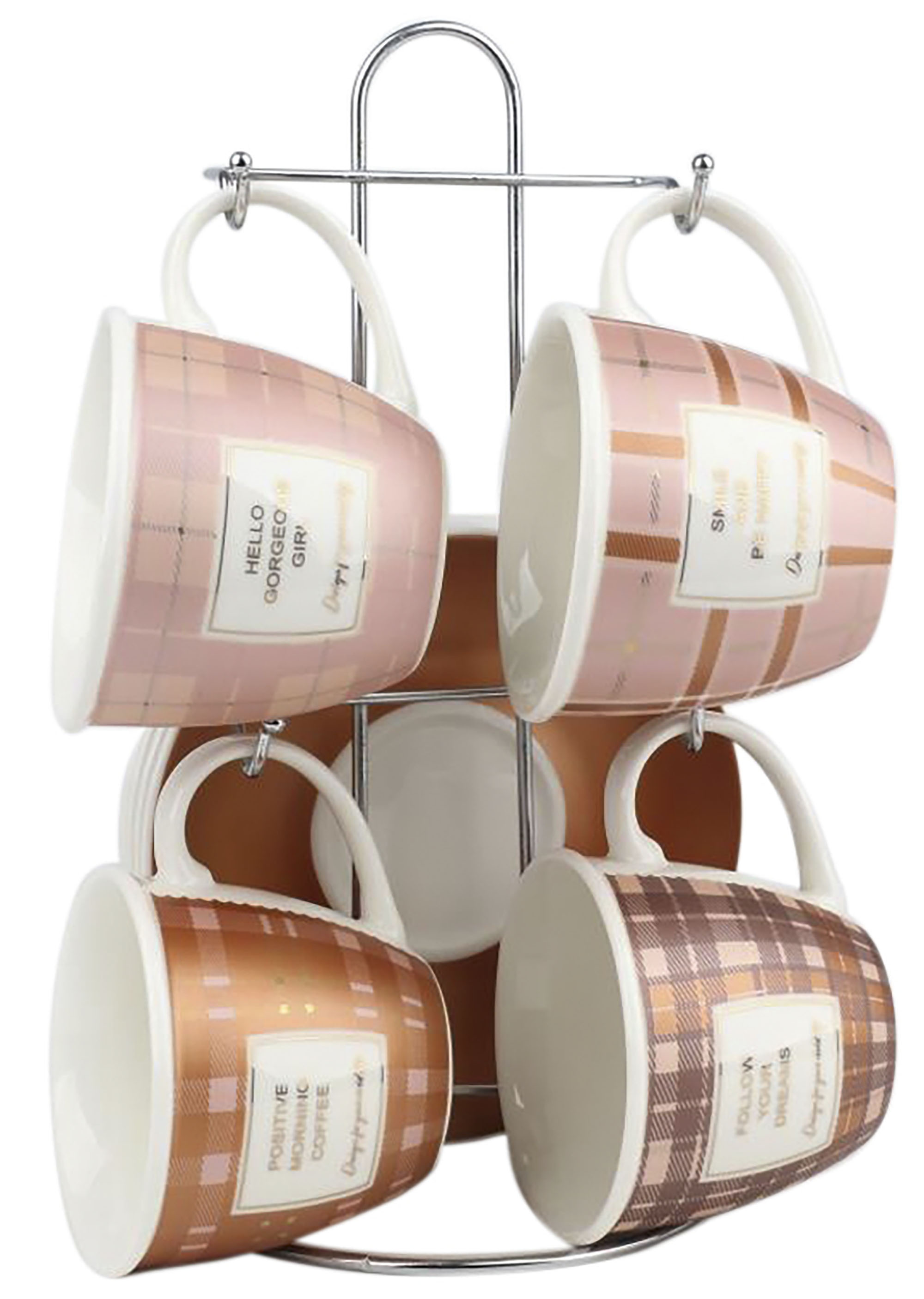 CAFE SET 4 NEW BONE METAL 12X9X7 210ML ROSA