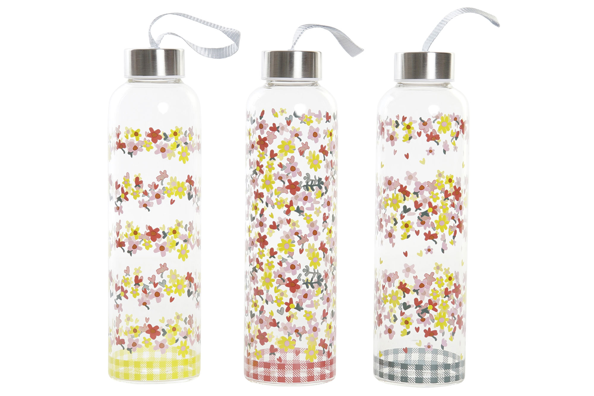 BOTELLA BOROSILICATO 6,5X6,5X23 550ML, FLORES 3 SU