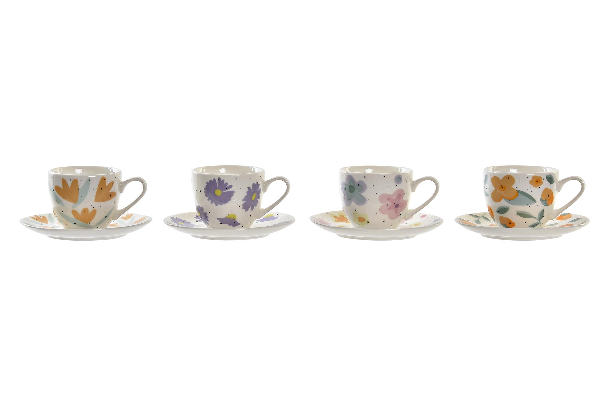 TAZA SET PLATO PORCELANA 8,5X6X5 90ML FLORES 4 SUR