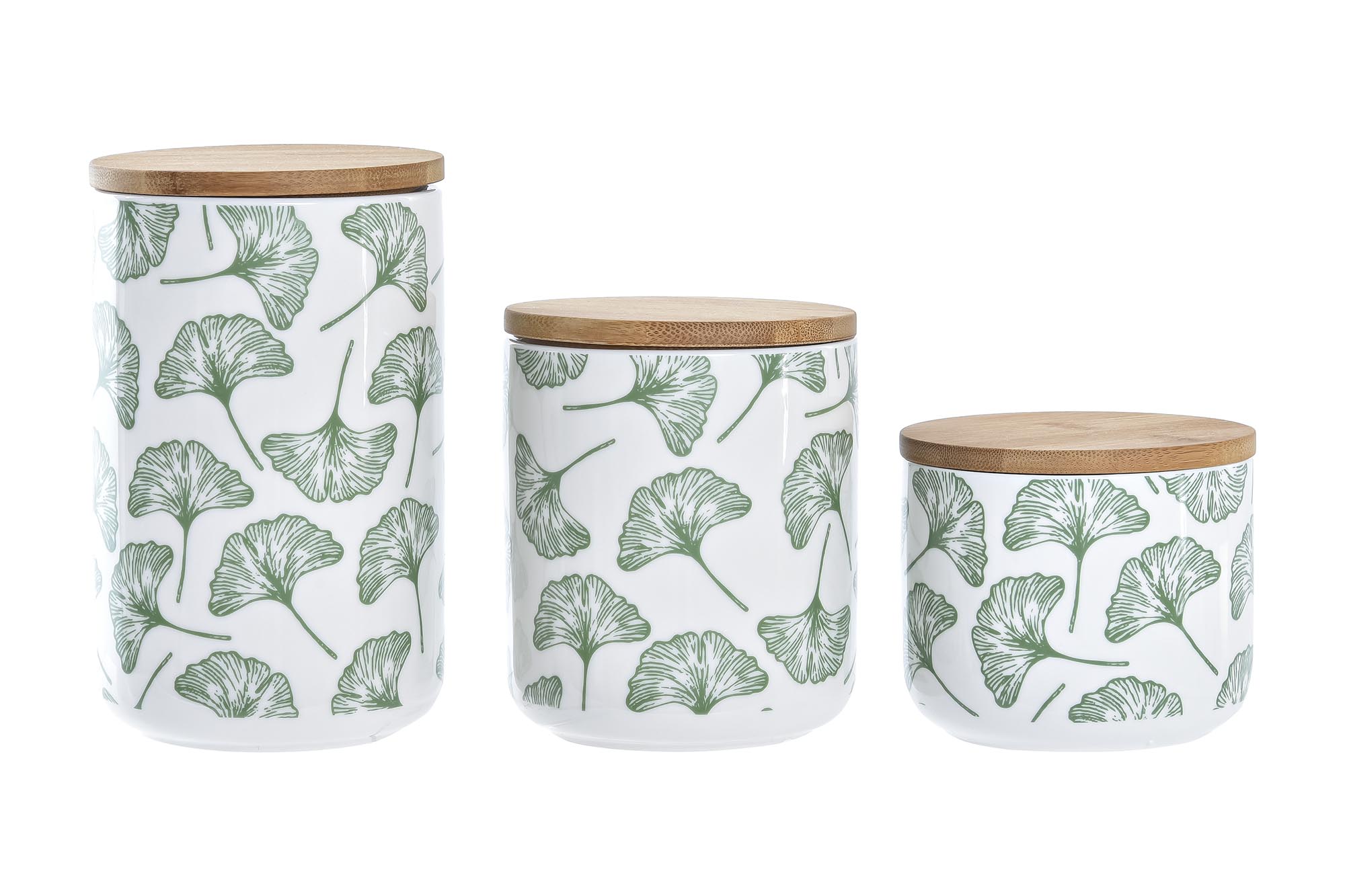 BOTE SET 3 GRES BAMBU 10X10X17 HOJAS 12,5/9 VERDE