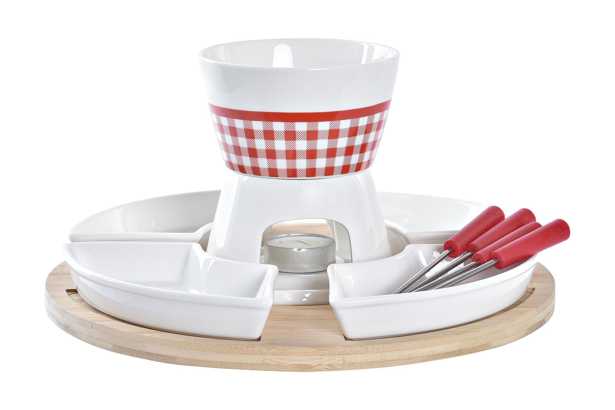 FONDUE SET 10 GRES BAMBU 26,5X26,5X1,5 ROJO