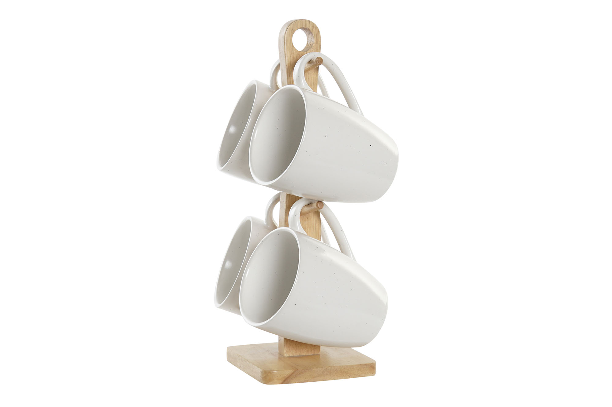 MUG SET 4 GRES RUBBERWOOD 19X13X31 300ML, BLANCO