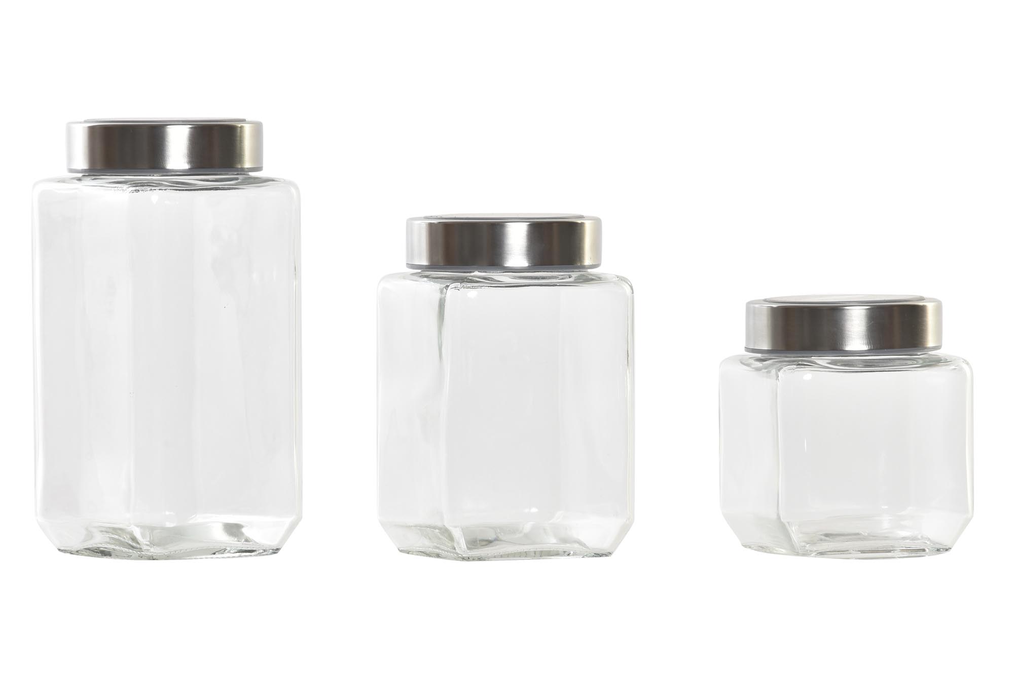 BOTE SET 3 CRISTAL INOX 8,5X8,5X18 1L 750ML/500Ml