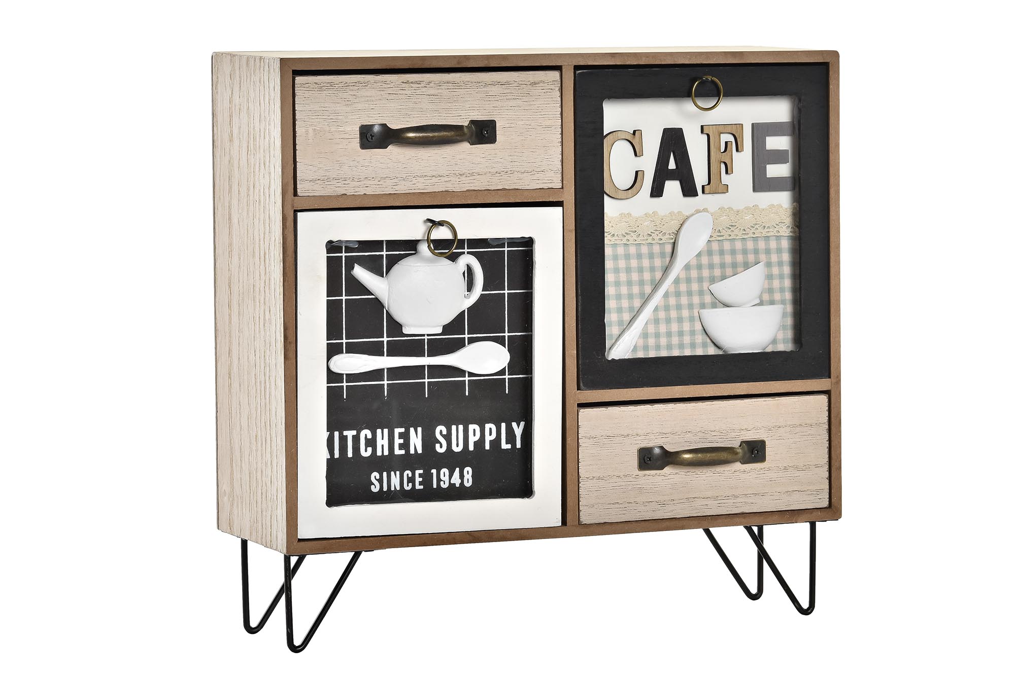 CAJONERA MDF METAL 30X10X29 CAFE VICHY VERDE MENTA