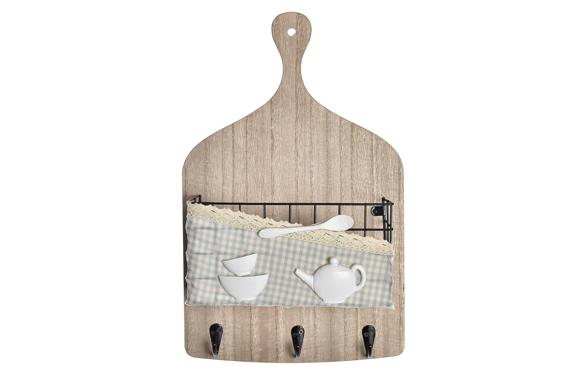 PERCHERO PARED MADERA METAL 23X9X36 CAFE VICHY
