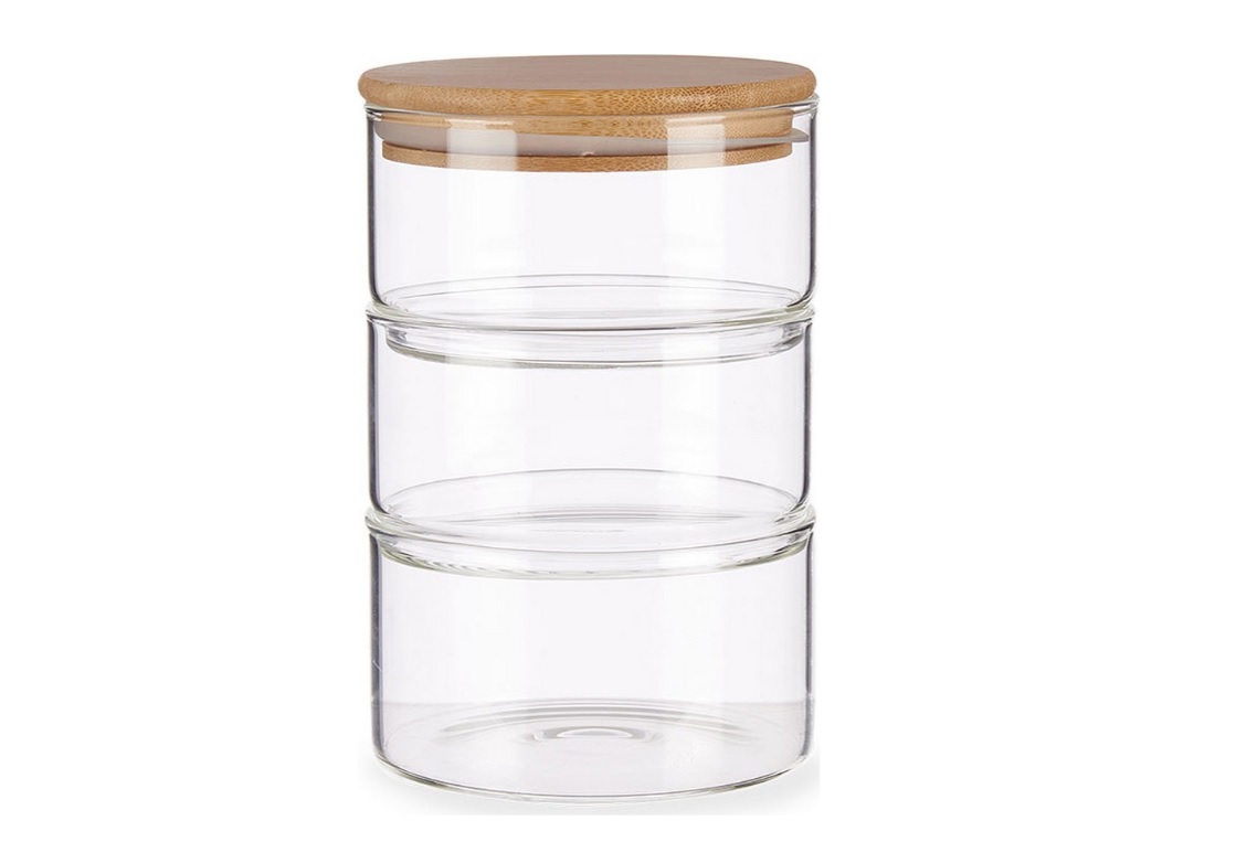 BOTE SET 3 BOROSILICATO BAMBU 10X10X7,5 470ML,