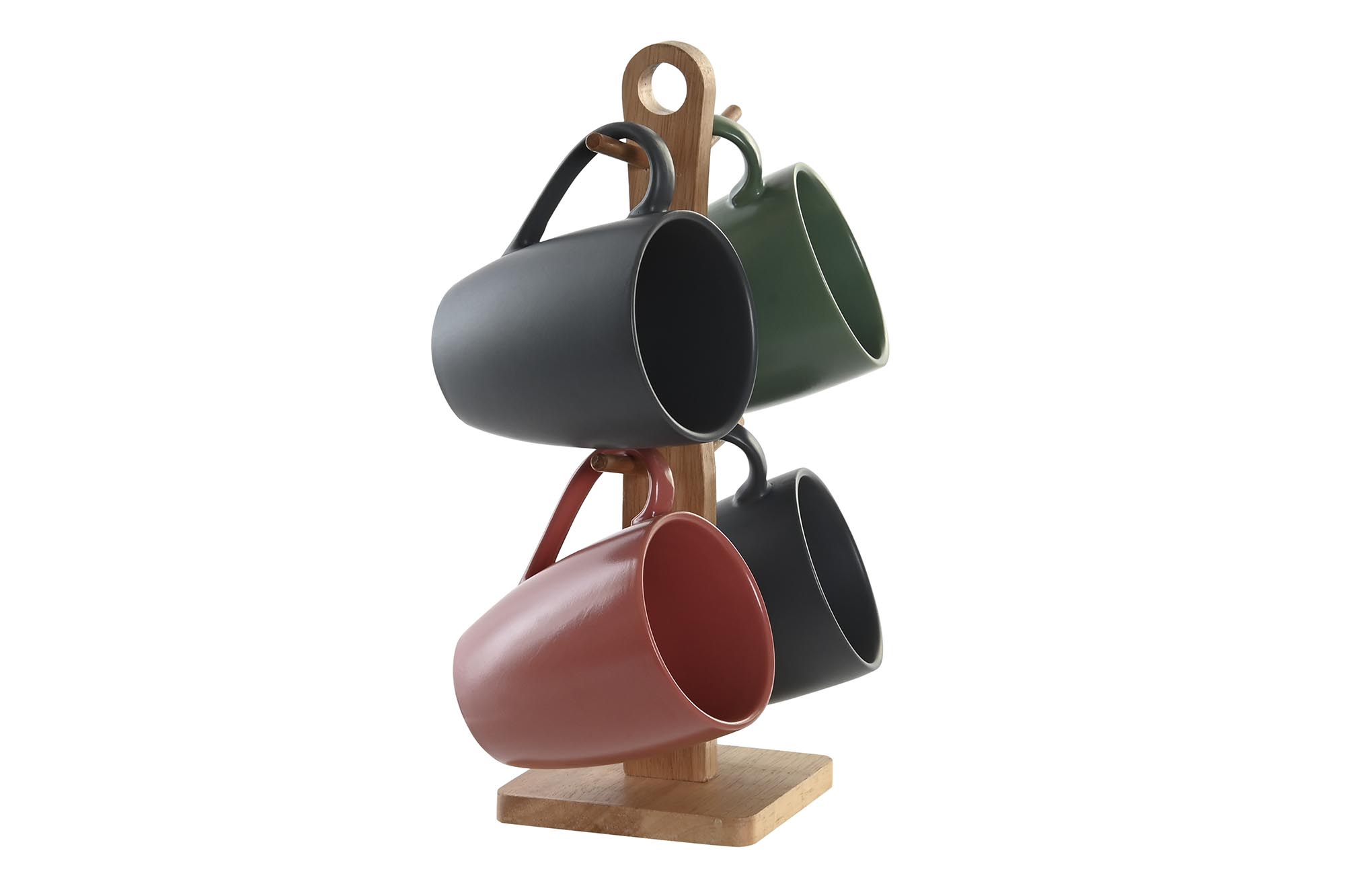 MUG SET 4 GRES RUBBERWOOD 19X13X31 300 ML, VERDE