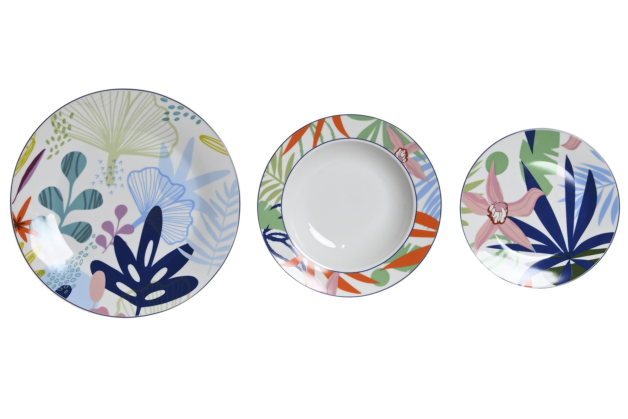 VAJILLA SET 18 PORCELANA 27X27X3 HOJAS AZUL