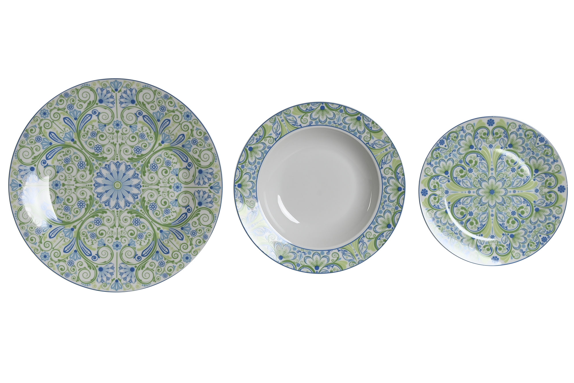VAJILLA SET 18 PORCELANA 27X27X3 AZULEJOS VERDE