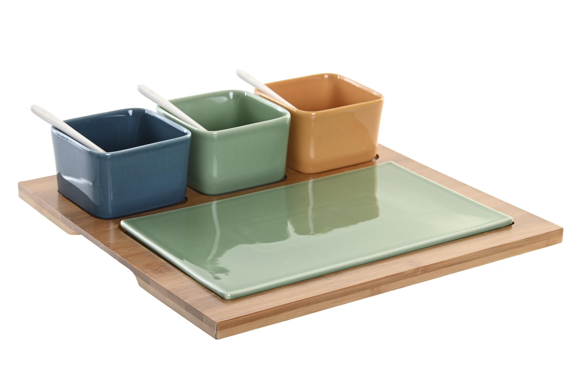 APERITIVO SET 8 BAMBU PORCELANA 30X30X6 MULTICOLOR