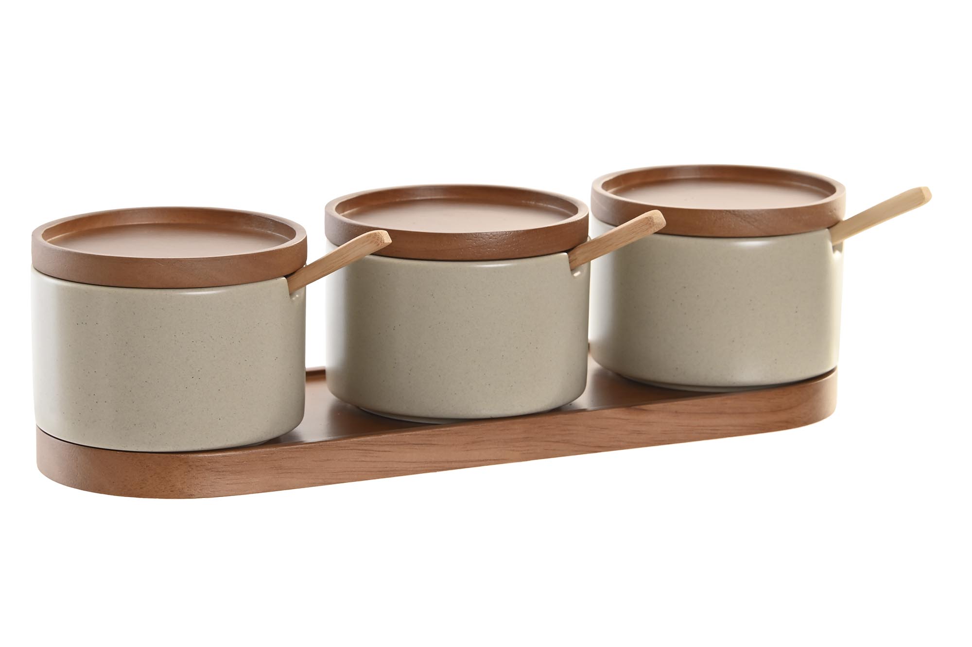 AZUCARERO SET 3 RUBBERWOOD PORCELANA 29X10X7 BEIGE