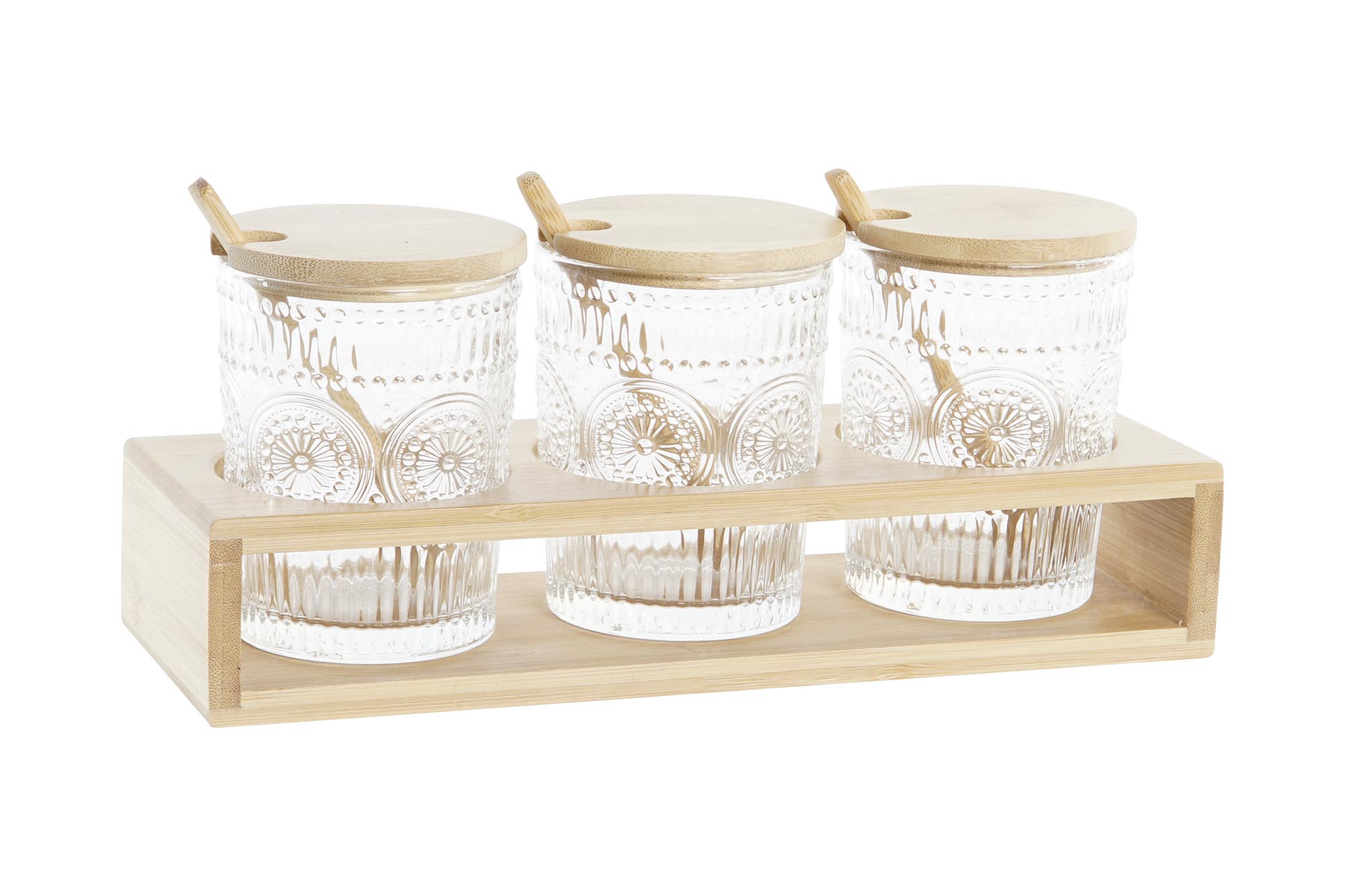 AZUCARERO SET 3 CRISTAL BAMBU 28X10X13,5 300ML