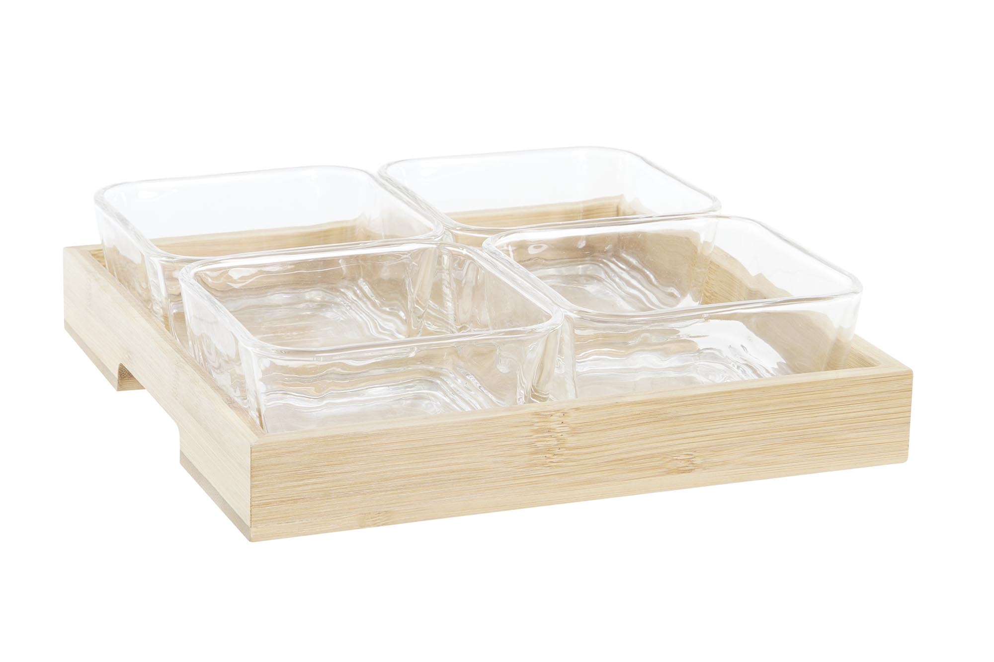 TABLA APERITIVO SET 5 CRISTAL BAMBU 21X21X6 280ML