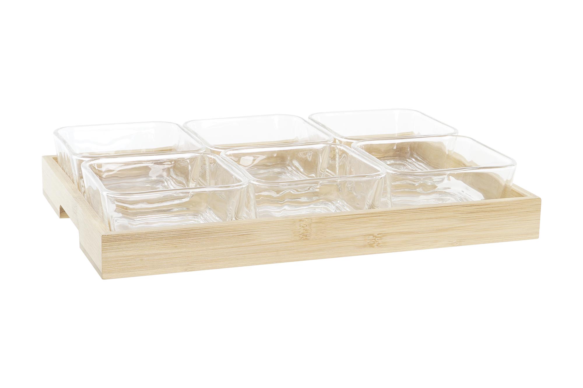TABLA APERITIVO SET 7 CRISTAL BAMBU 32X21X6 280ML