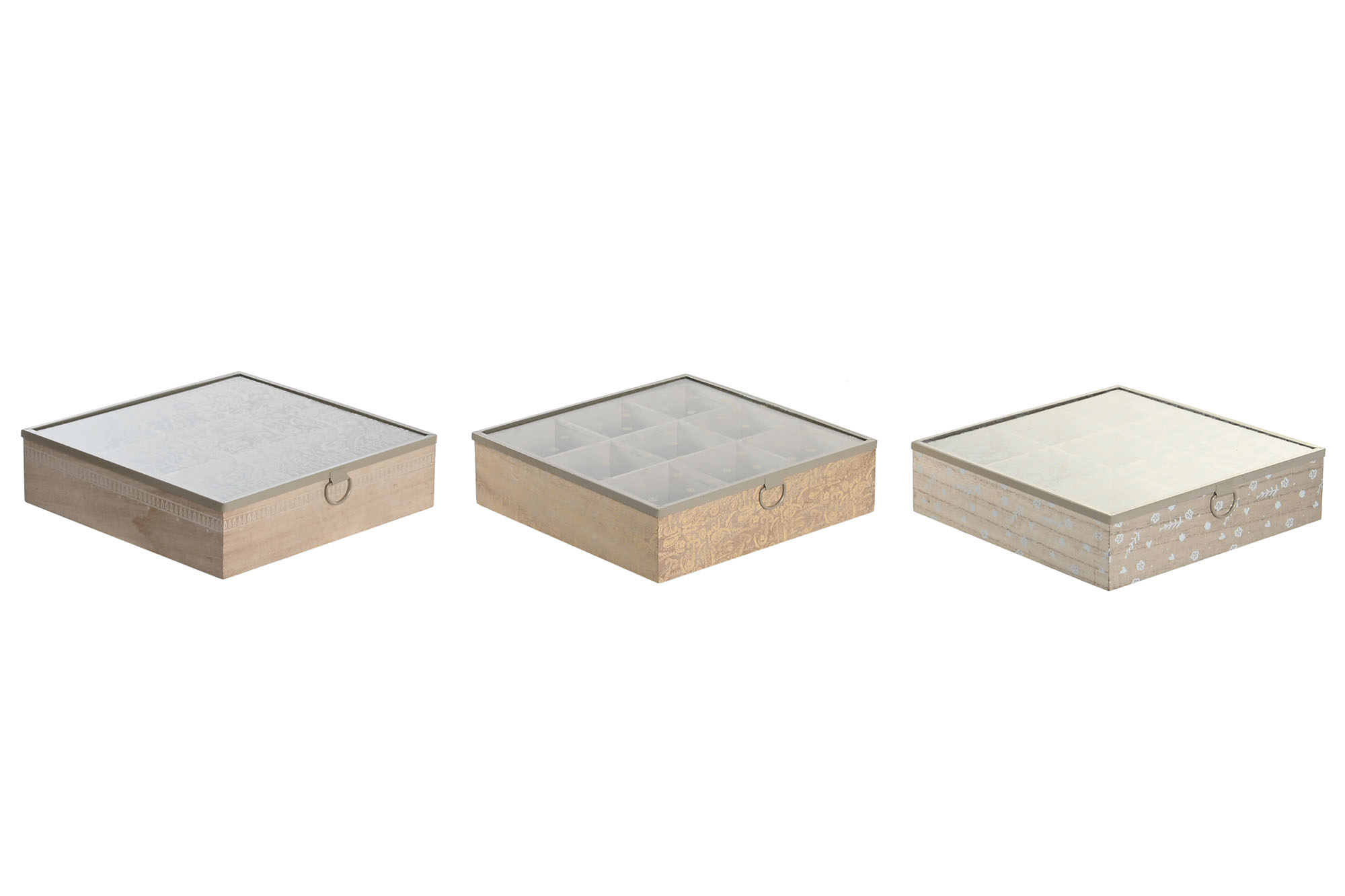 CAJA INFUSIONES MDF CRISTAL 24X24X6,5 3 SURT.