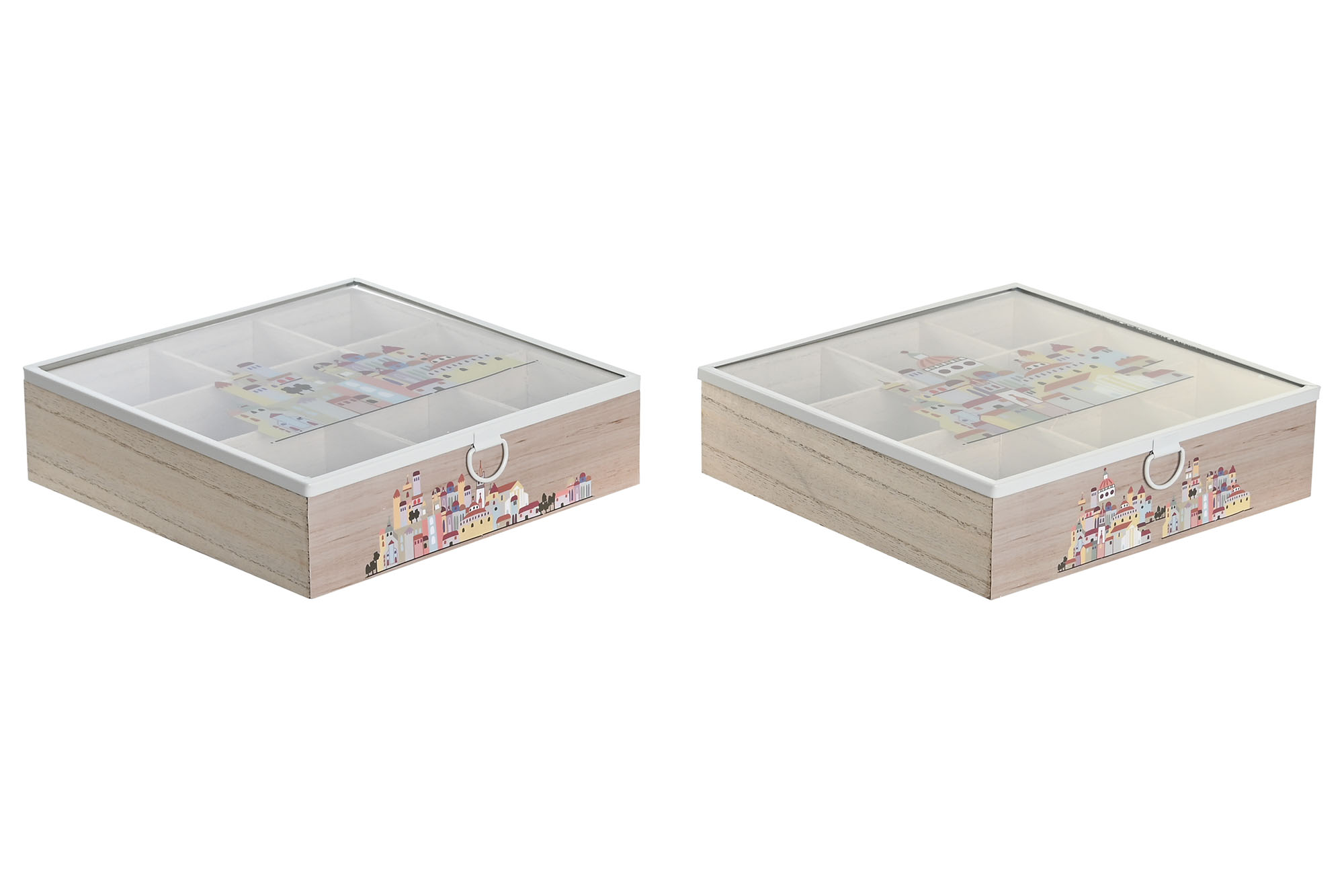 CAJA INFUSIONES MDF 24,5X24,5X6 CASITAS 2 SURT.