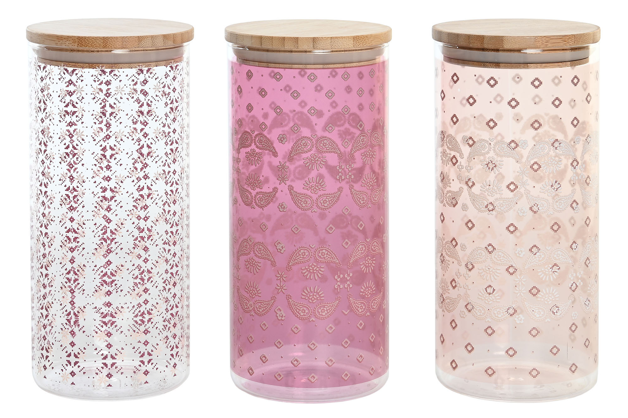 BOTE BOROSILICATO BAMBU 10X10X22 1400ML, 3 SURT.