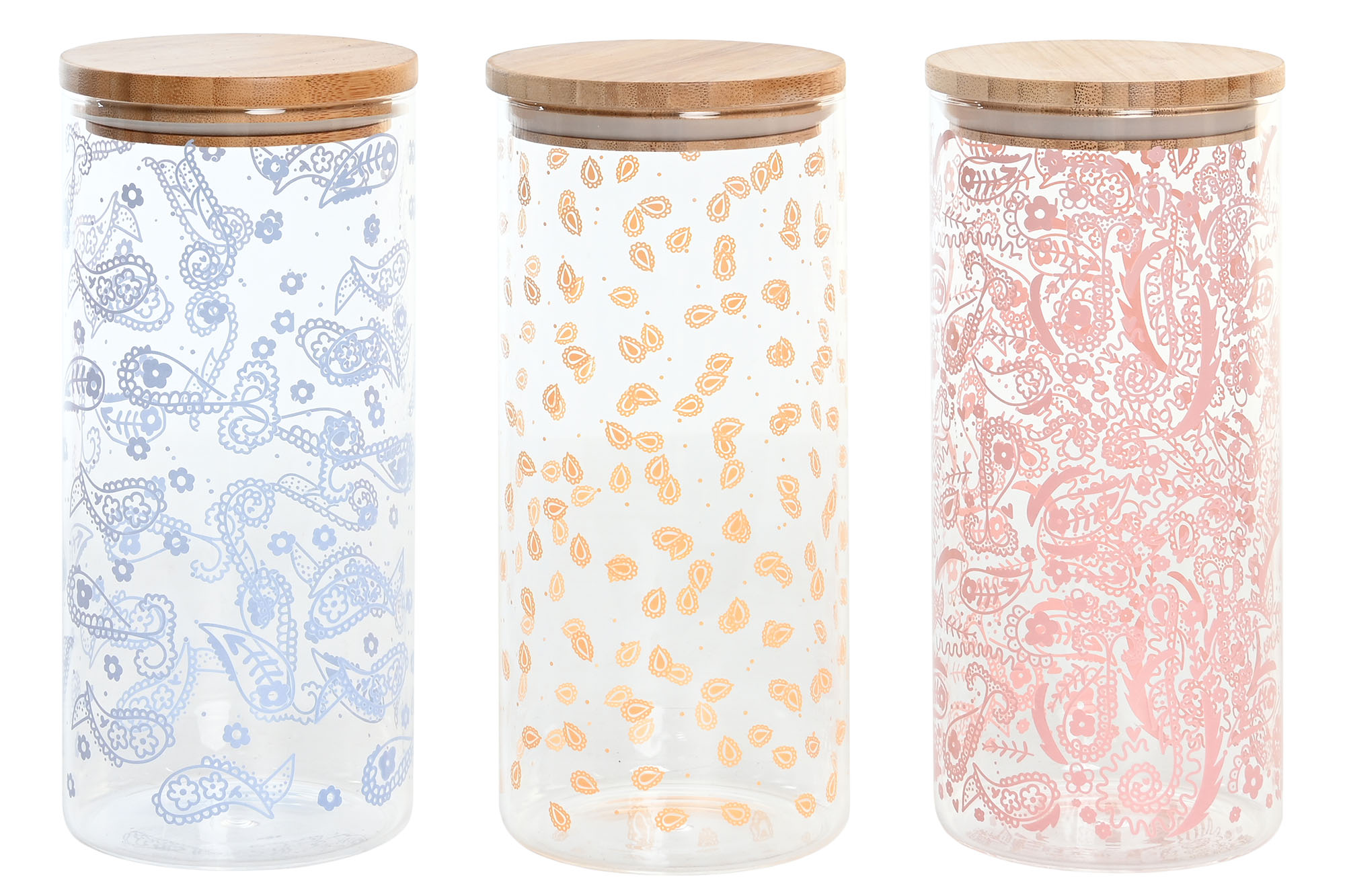 BOTE BOROSILICATO BAMBU 10X10X22 1400ML, 3 SURT.