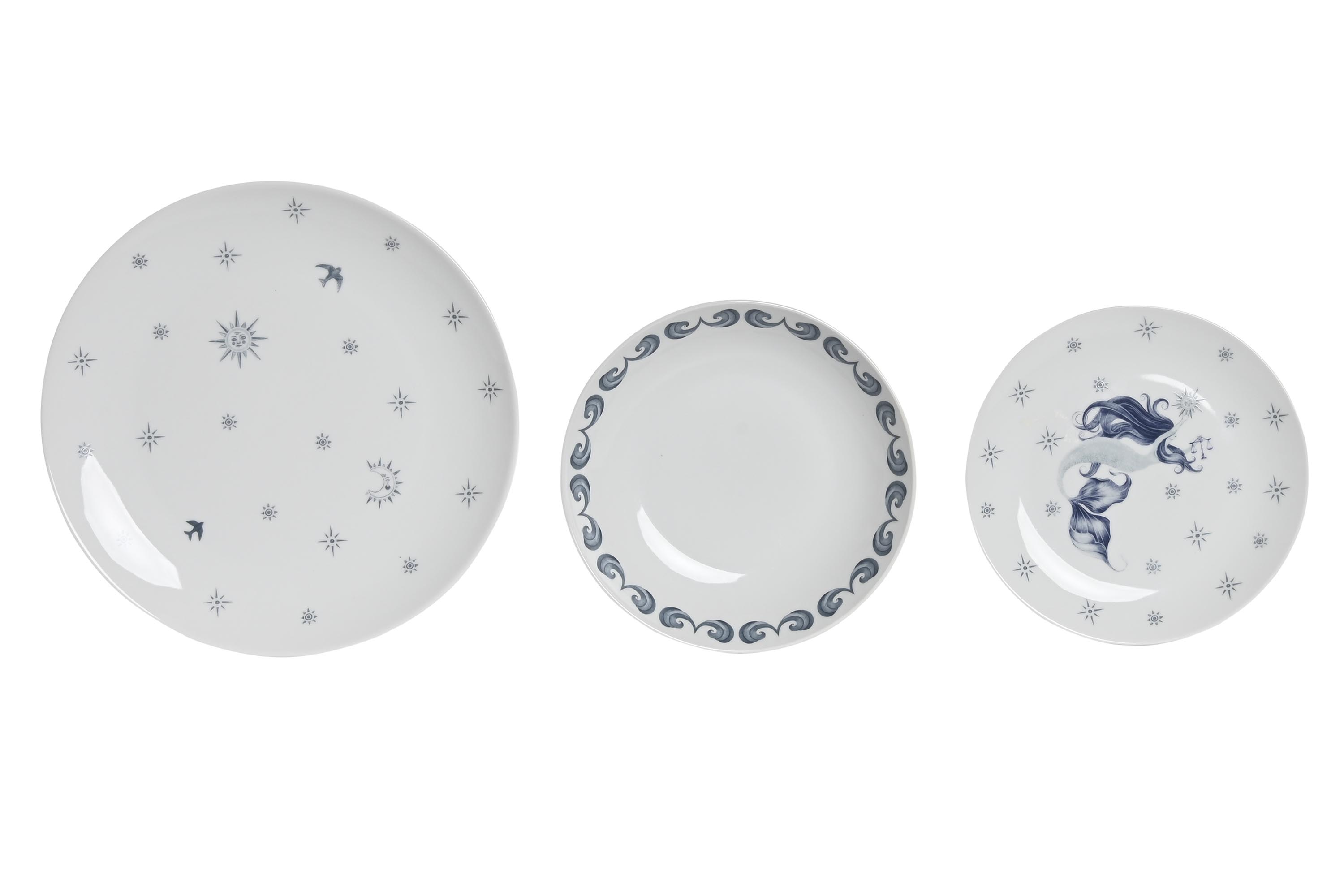 VAJILLA SET 18 PORCELANA 27X27X3 AZUL
