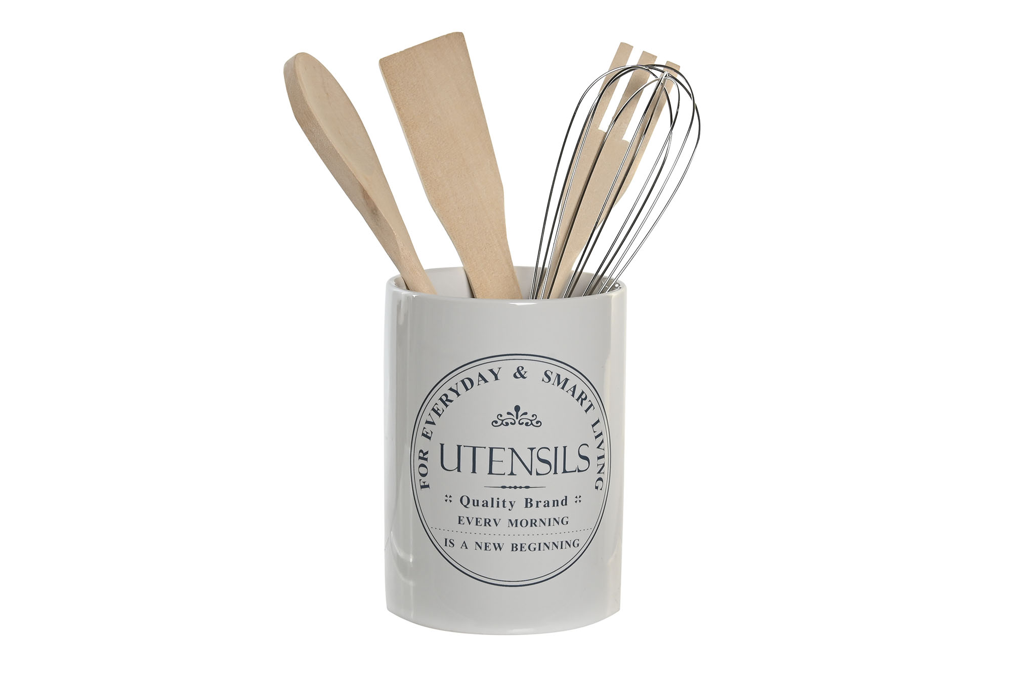 BOTE UTENSILIOS SET 5 GRES MADERA 10X10X14 BLANCO