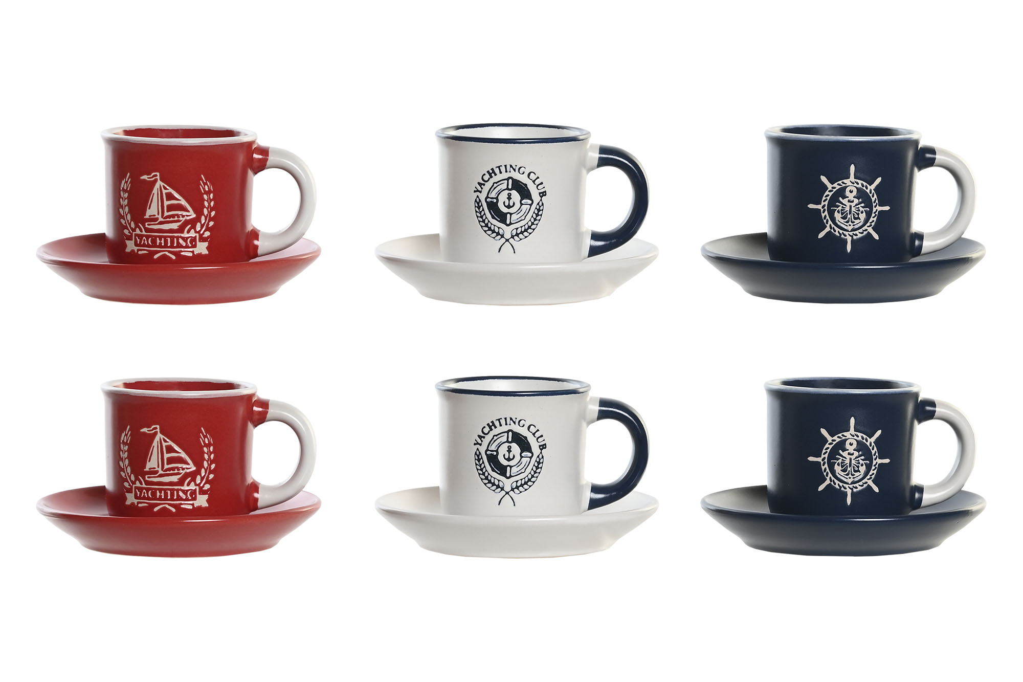 CAFE SET 6 GRES 11X11X2 90ML, GRABADO AZUL