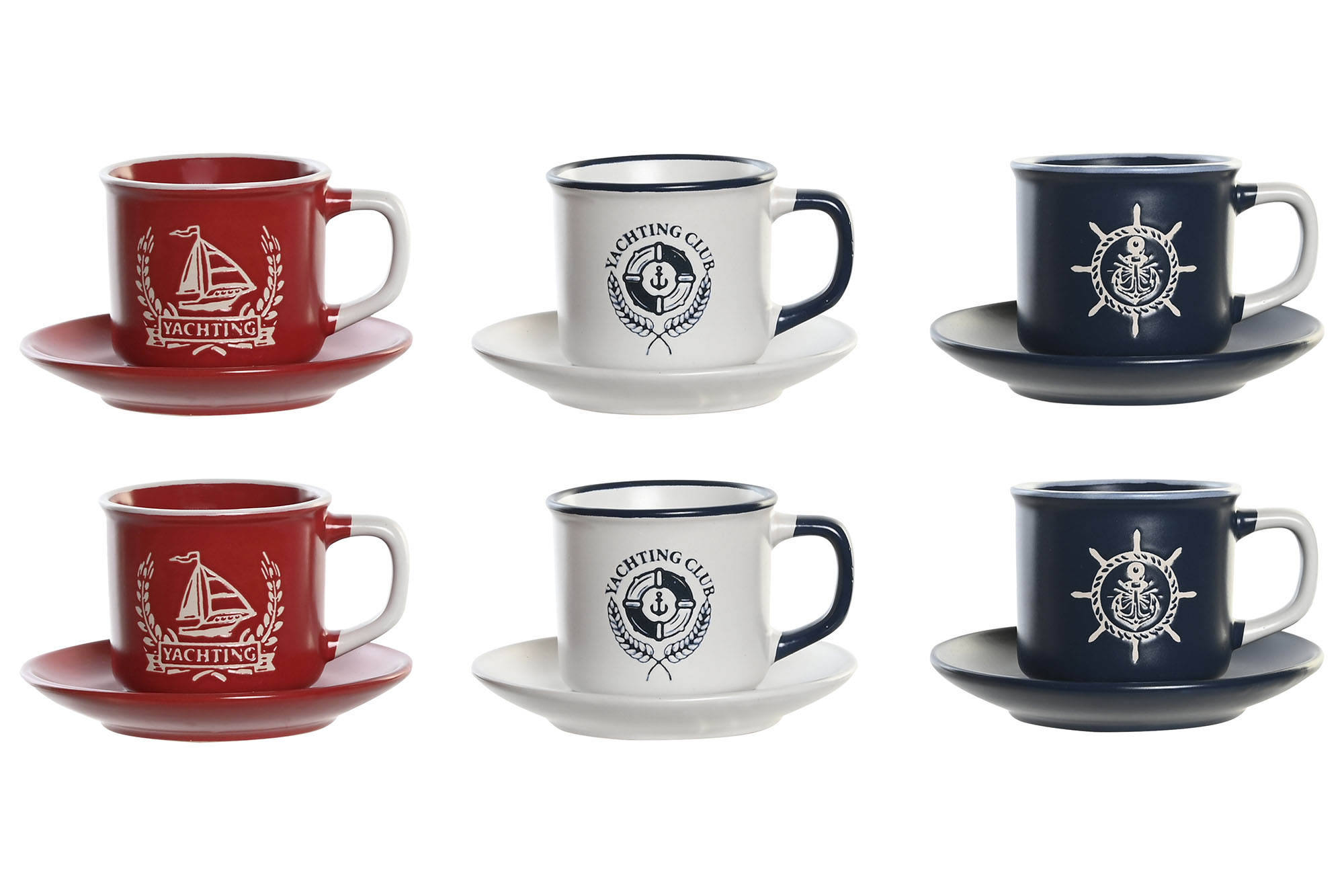 CAFE SET 6 GRES 12,5X12,5X2 150ML, GRABADO AZUL