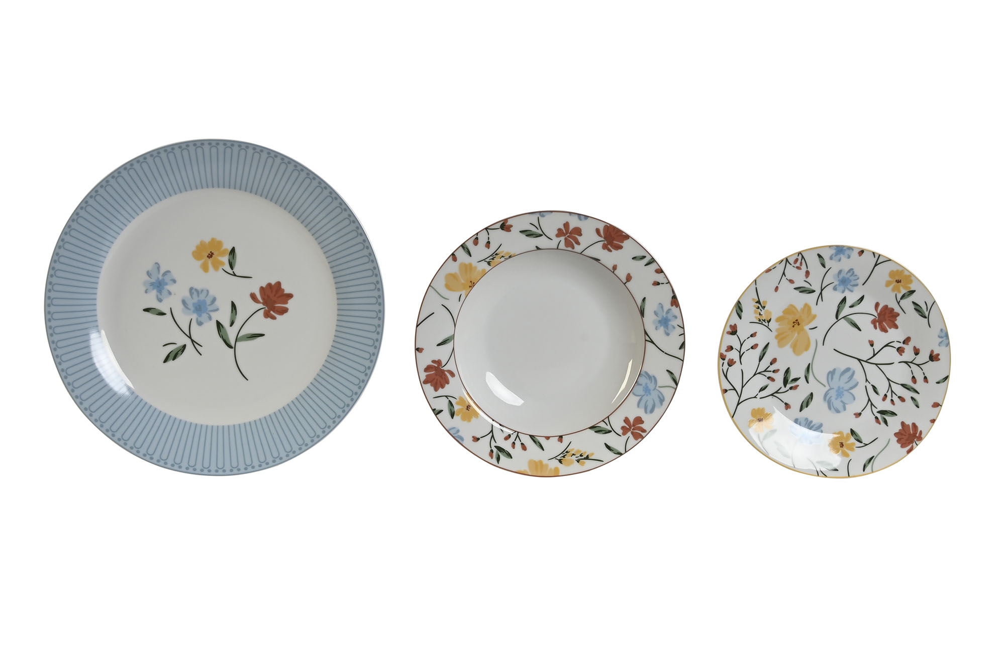 VAJILLA SET 18 PORCELANA 27X27X3 FLORAL AZUL