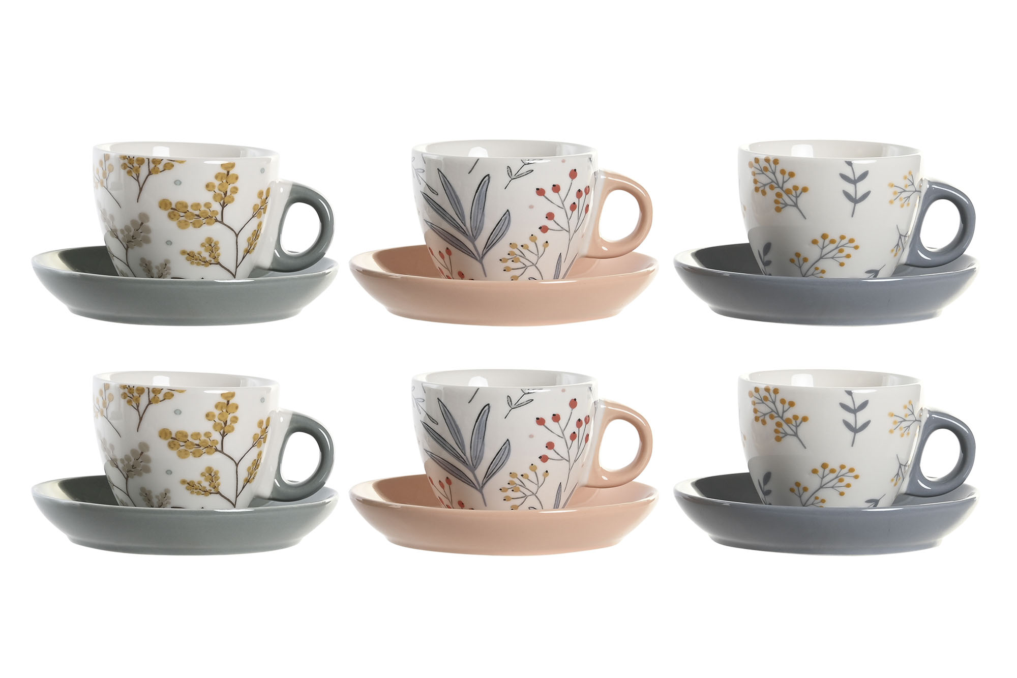 CAFE SET 6 PORCELANA 11X11X2 90ML FLORAL ROSA PALO